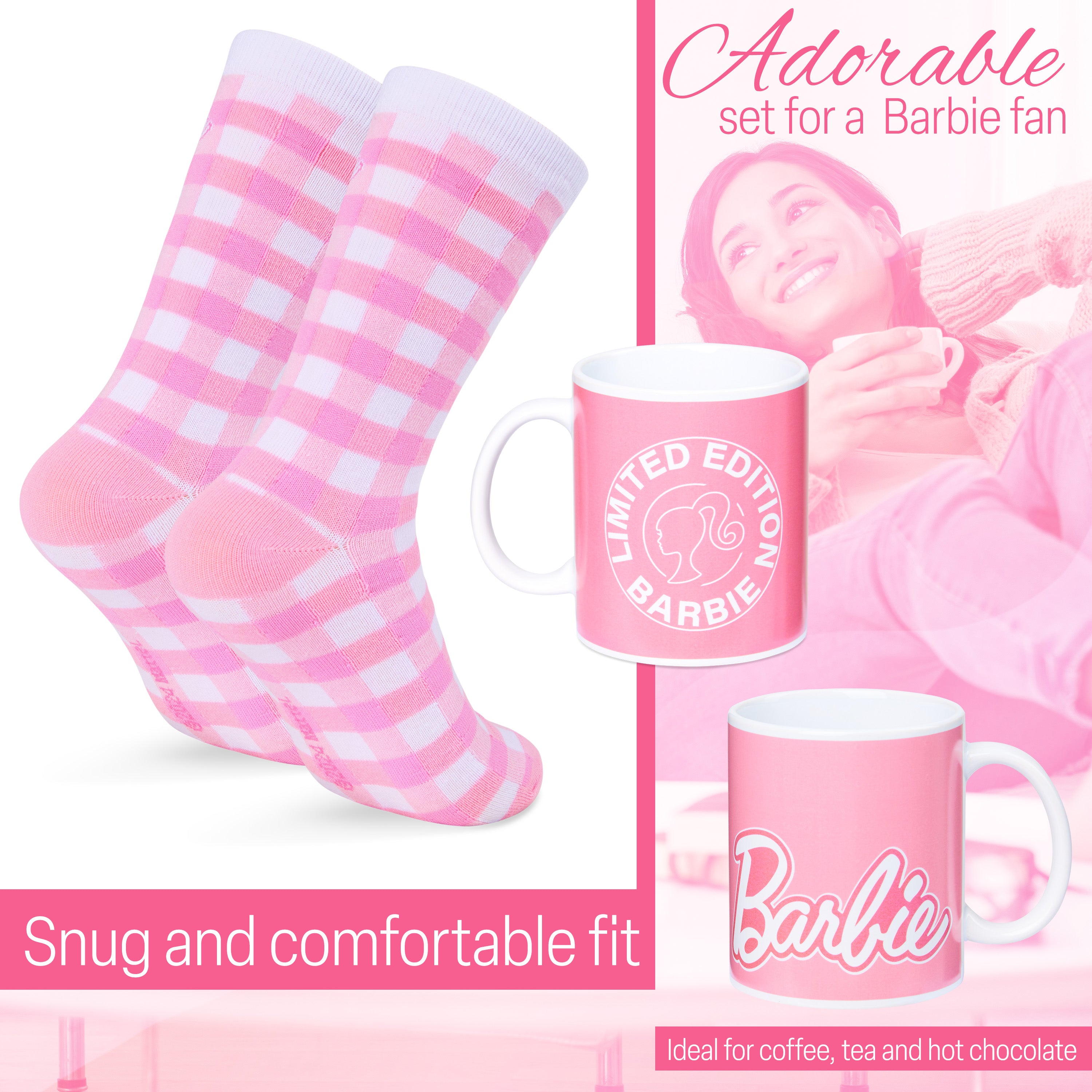 Barbie Mug and Socks Gift Set for Women, Calf Socks and Ceramic Mug - Women's Gifts - Get Trend