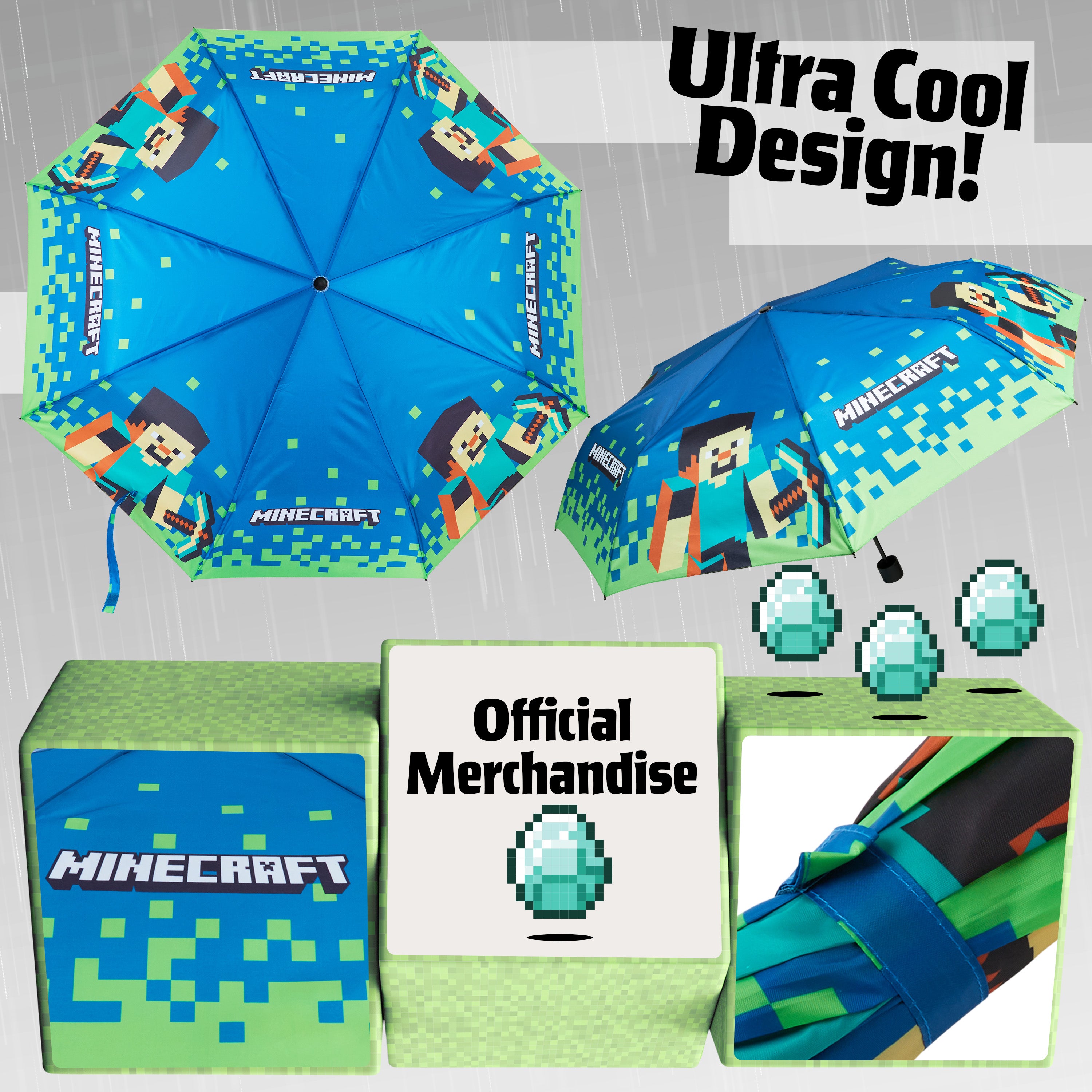 Minecraft Telescopic Umbrella - Folding Umbrella Lightweight for Travel School - Get Trend