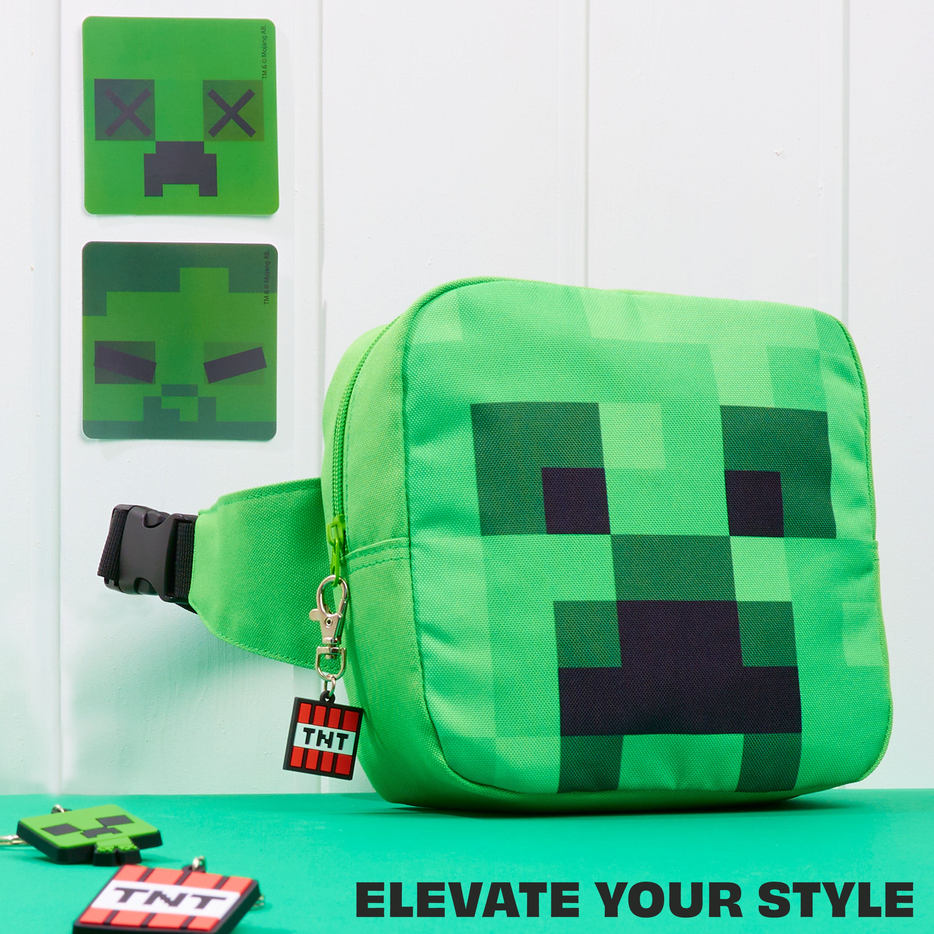 Minecraft Boys Waist Pack with Adjustable Strap, Creeper Travel Bag - Gamer Gifts (Green) - Get Trend