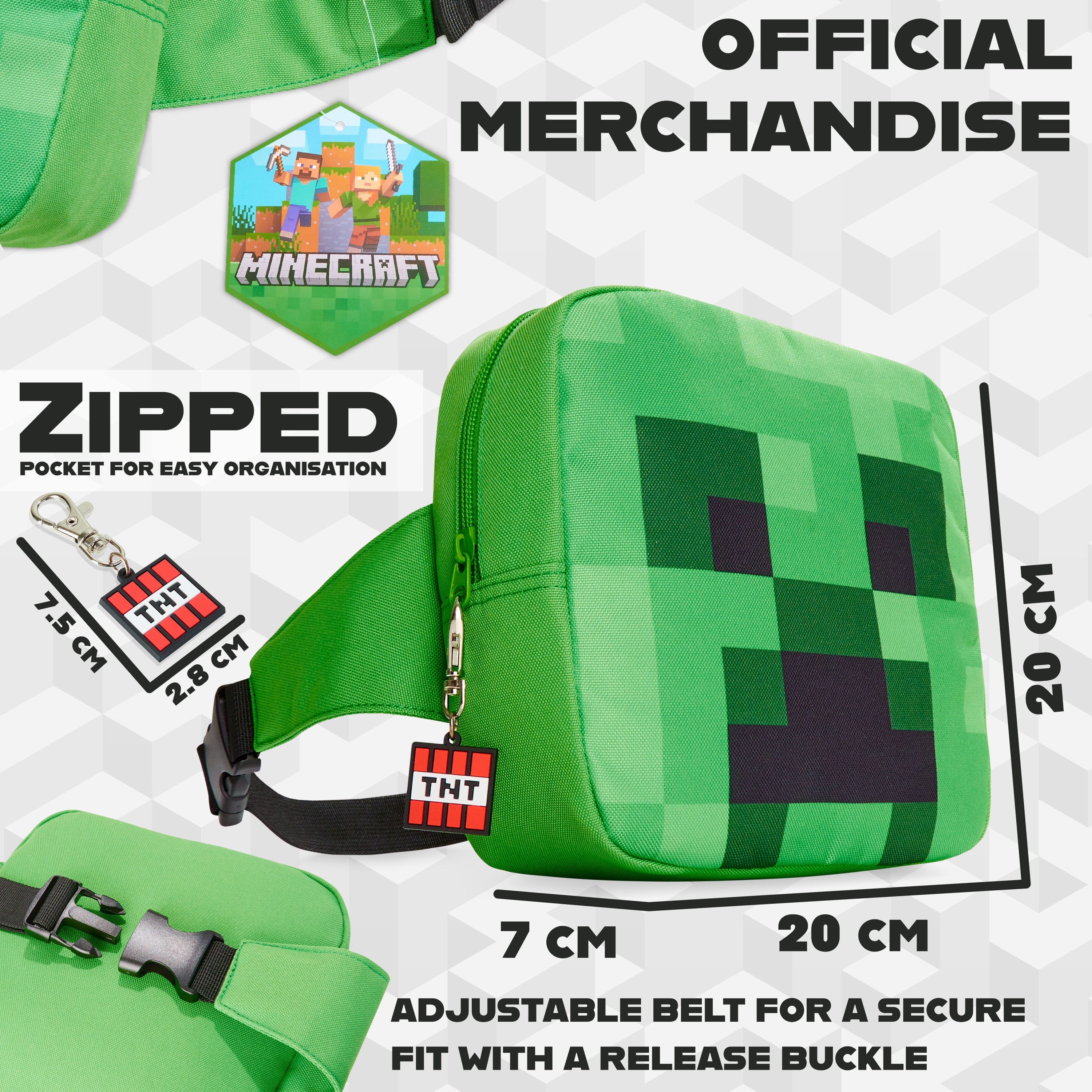 Minecraft Boys Waist Pack with Adjustable Strap, Creeper Travel Bag - Gamer Gifts (Green) - Get Trend