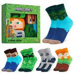 Minecraft Boys Calf Length Socks, Soft Breathable Creeper Everyday Sports School Socks Multipack - Gifts for Gamers - Get Trend