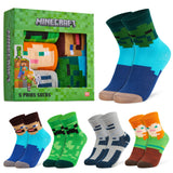Minecraft Boys Calf Length Socks, Soft Breathable Creeper Everyday Sports School Socks Multipack - Gifts for Gamers - Get Trend