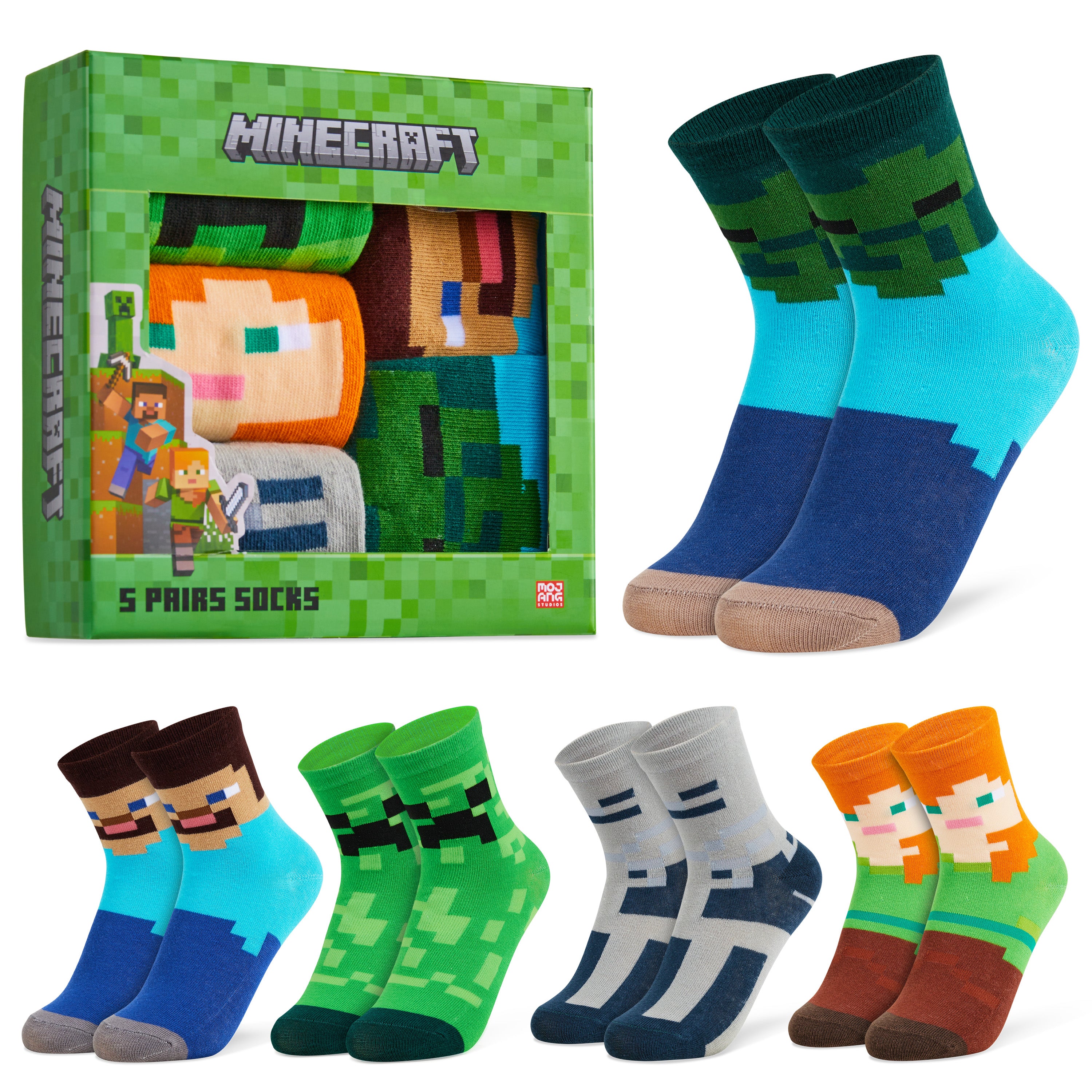 Minecraft Boys Calf Length Socks, Soft Breathable Creeper Everyday Sports School Socks Multipack - Gifts for Gamers - Get Trend