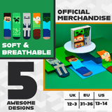 Minecraft Boys Calf Length Socks, Soft Breathable Creeper Everyday Sports School Socks Multipack - Gifts for Gamers - Get Trend
