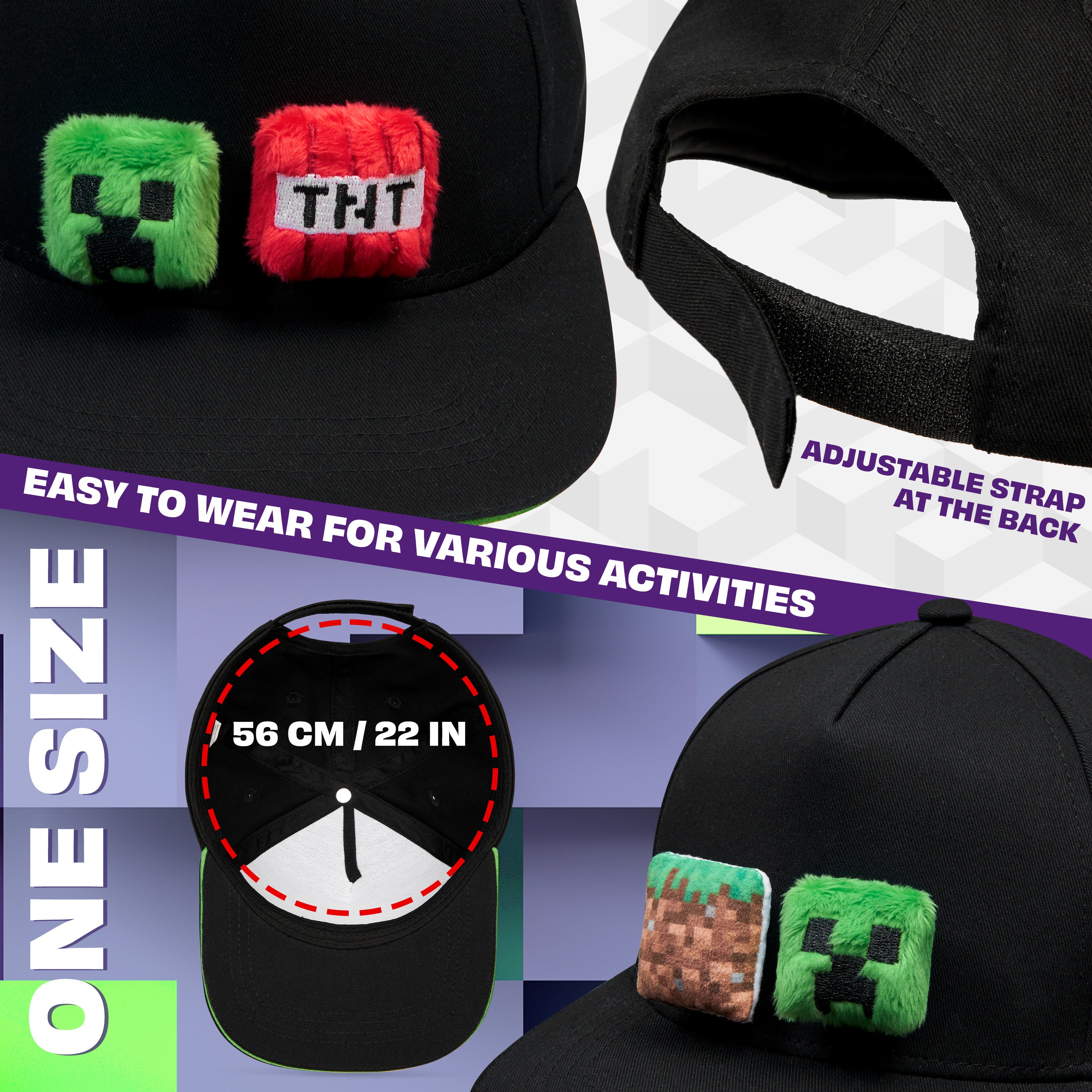 Minecraft Boys Baseball Cap with Removable Plush Accessory - Gamer Gifts - Get Trend