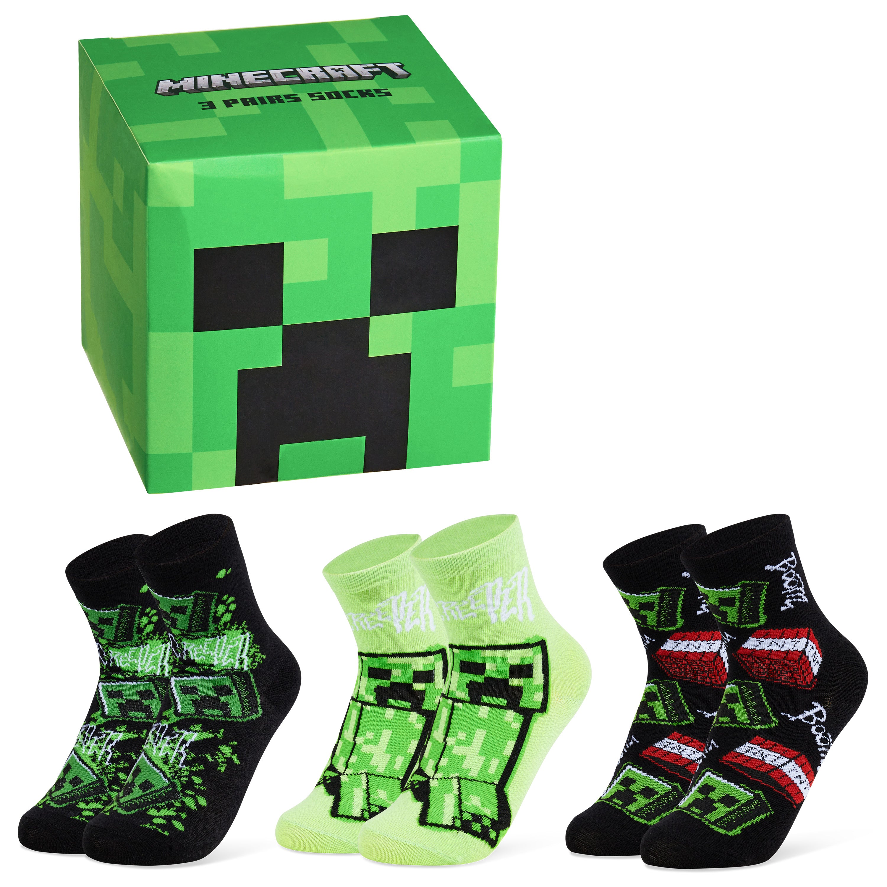 Minecraft Boys Calf Length Socks, Soft Breathable Creeper Everyday Sports School Socks Multipack - Gifts for Gamers - Get Trend
