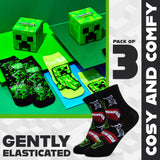 Minecraft Boys Calf Length Socks, Soft Breathable Creeper Everyday Sports School Socks Multipack - Gifts for Gamers - Get Trend