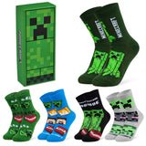 Minecraft Boys Calf Length Socks, Soft Breathable Creeper Everyday Sports School Socks Multipack - Gifts for Gamers - Get Trend