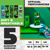 Minecraft Boys Calf Length Socks, Soft Breathable Creeper Everyday Sports School Socks Multipack - Gifts for Gamers - Get Trend