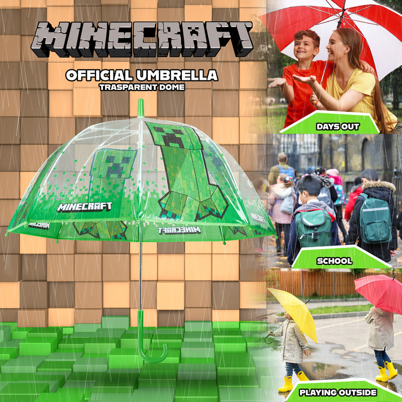 Minecraft Umbrella Kids Clear Dome Folding Umbrella - Get Trend