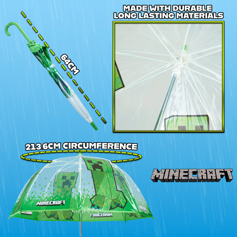 Minecraft Umbrella Kids Clear Dome Folding Umbrella - Get Trend