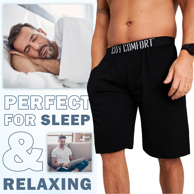CityComfort Mens Pyjama Shorts - Jersey Lounge Wear with Pockets Pack of 2 - Get Trend