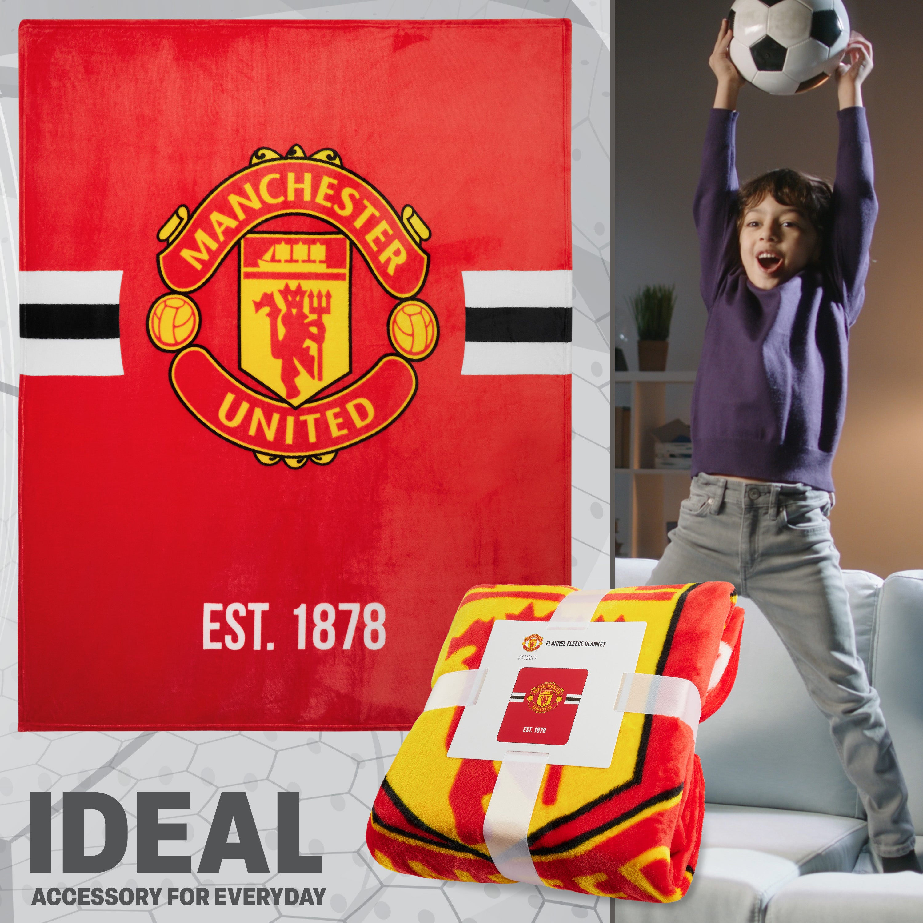Manchester United F.C. Throw Blanket, 150cm x 127cm Soft Fleece Blanket - Get Trend