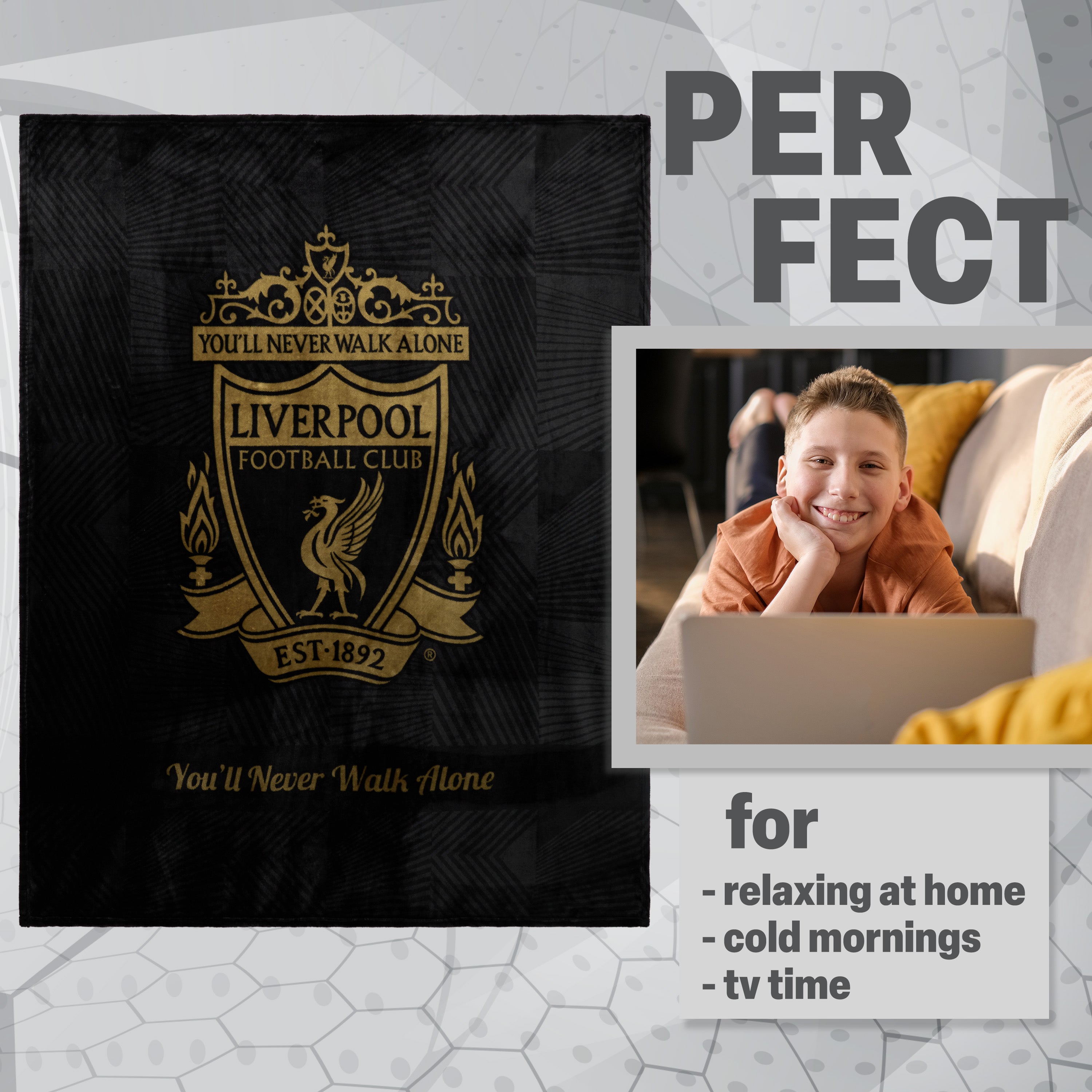 Liverpool F.C. Fleece Bed Blanket Soft Bed Throw 125 x 150cm Liverpool Gifts (Black) - Get Trend