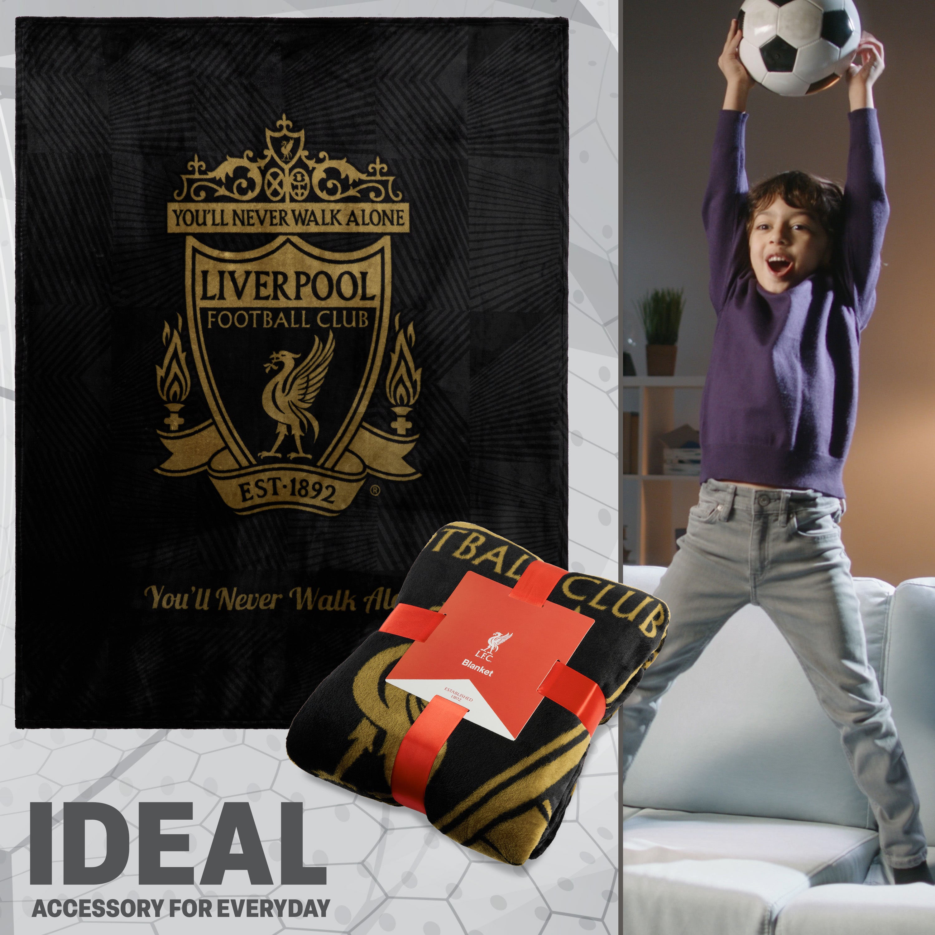 Liverpool F.C. Fleece Bed Blanket Soft Bed Throw 125 x 150cm Liverpool Gifts (Black) - Get Trend