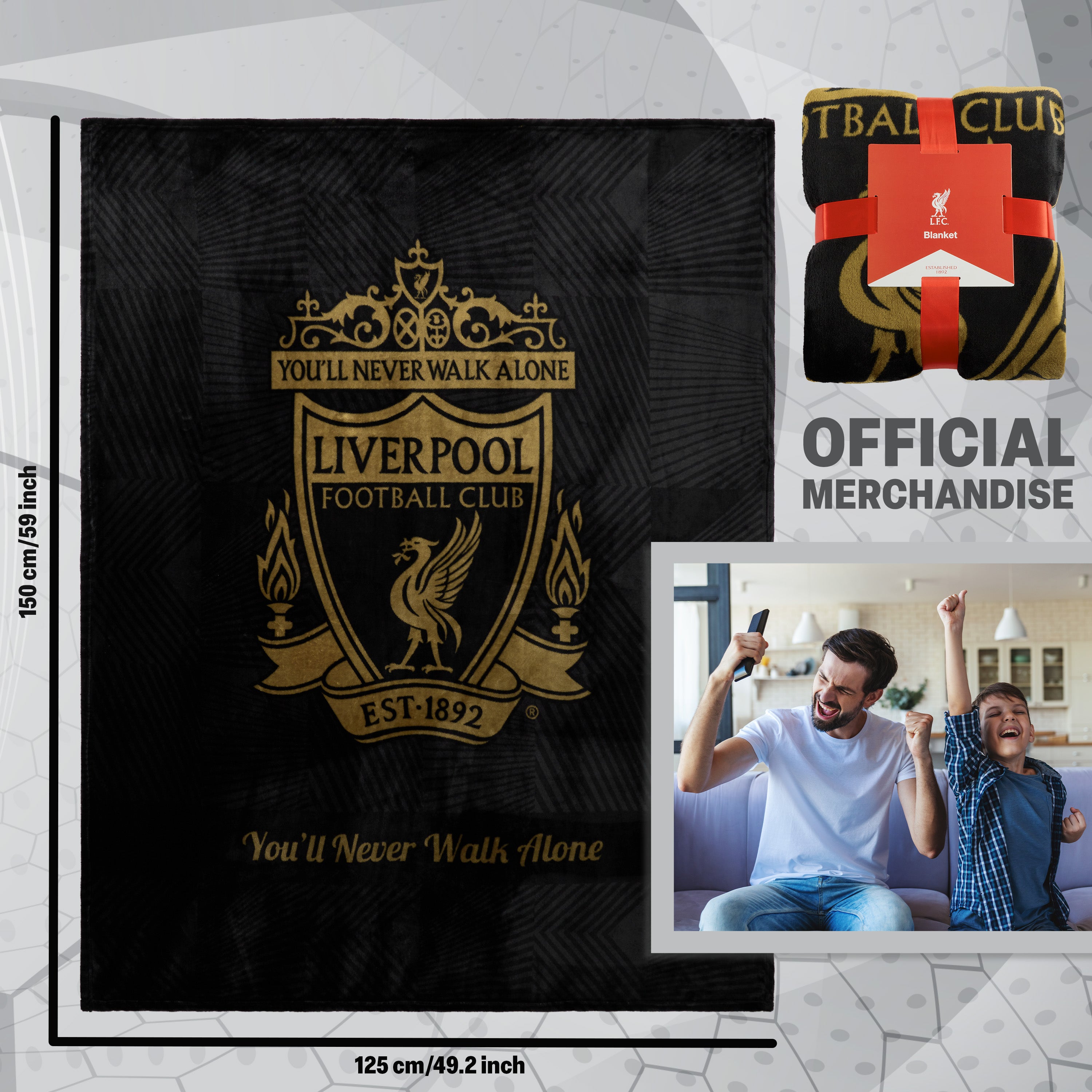 Liverpool F.C. Fleece Bed Blanket Soft Bed Throw 125 x 150cm Liverpool Gifts (Black) - Get Trend