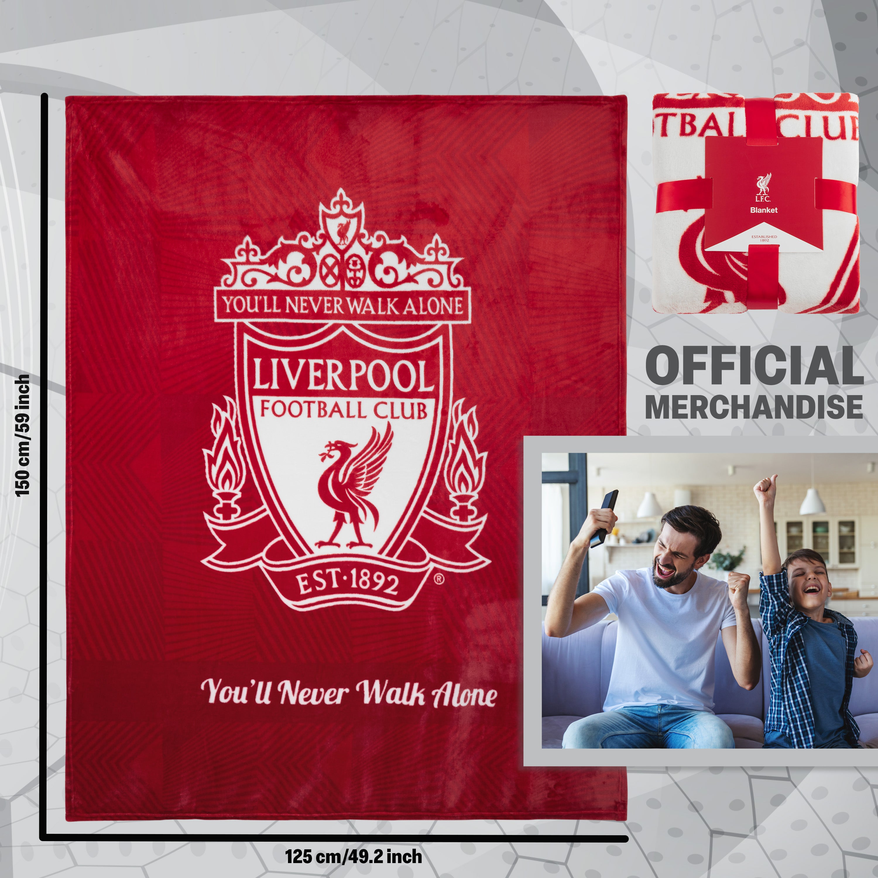 Liverpool F.C. Fleece Bed Blanket Soft Bed Throw 125 x 150cm Liverpool Gifts (Red) - Get Trend
