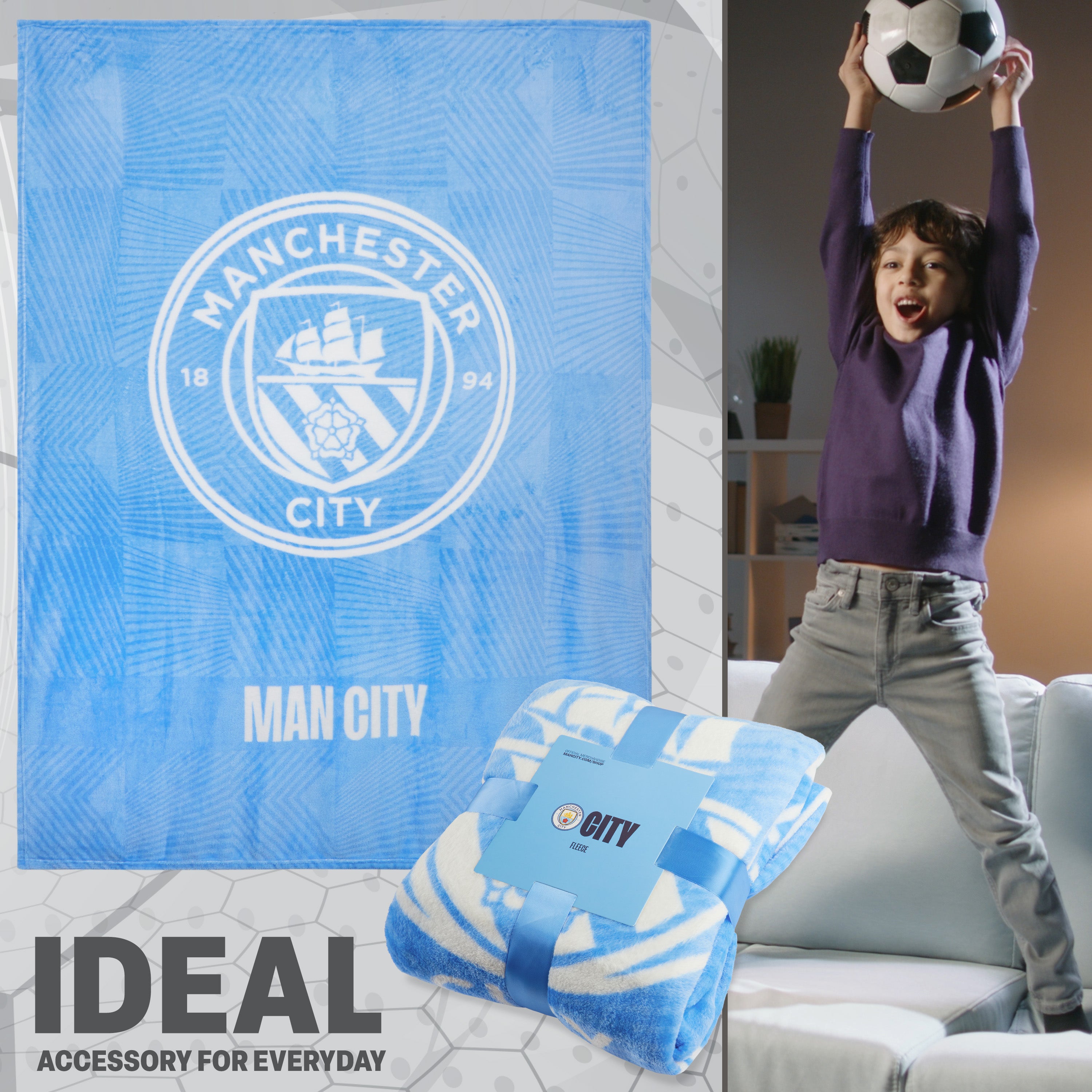 Manchester City F.C. Fleece Bed Blanket Soft Bed Throw 125 x 150cm Gifts for Him - Get Trend