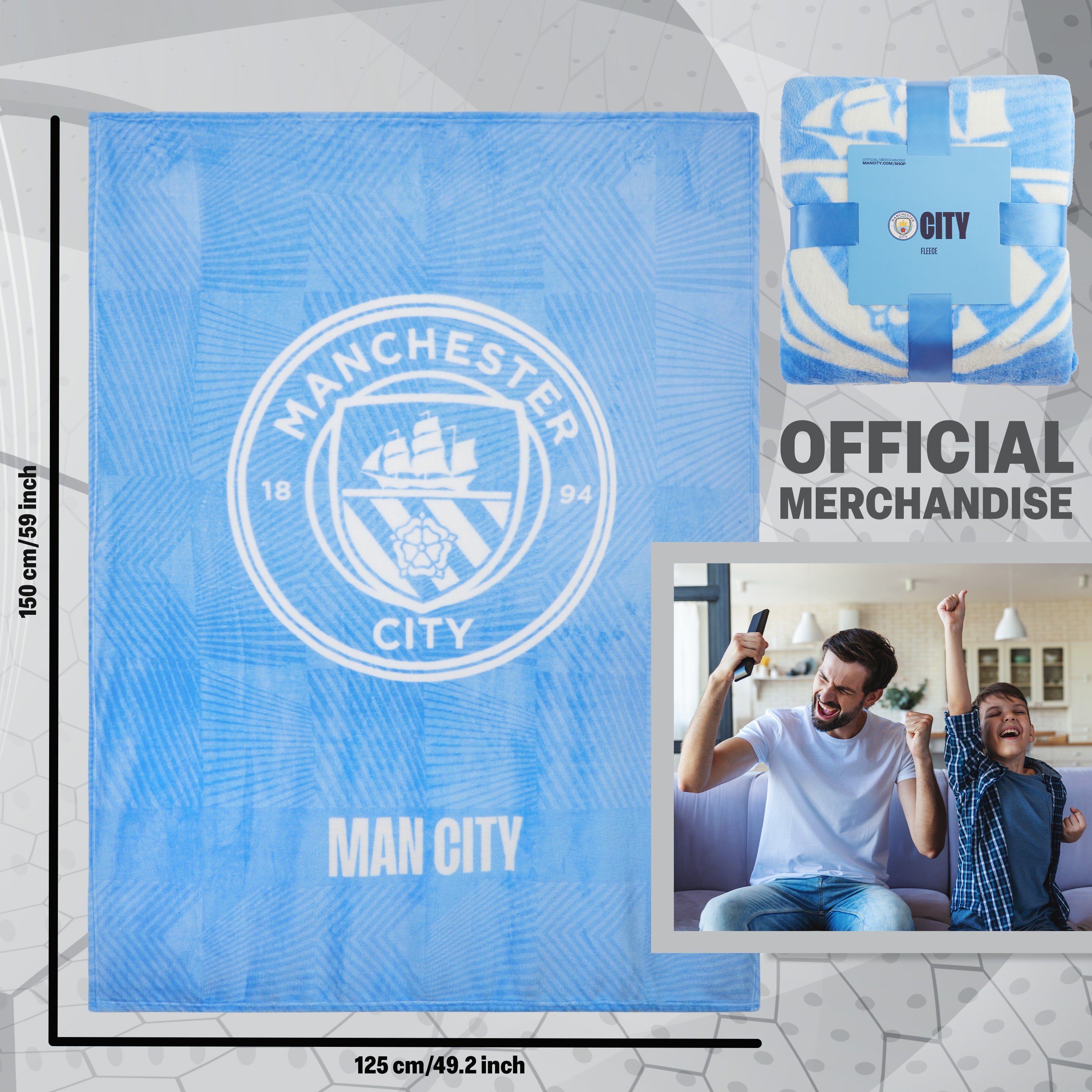 Manchester City F.C. Fleece Bed Blanket Soft Bed Throw 125 x 150cm Gifts for Him - Get Trend