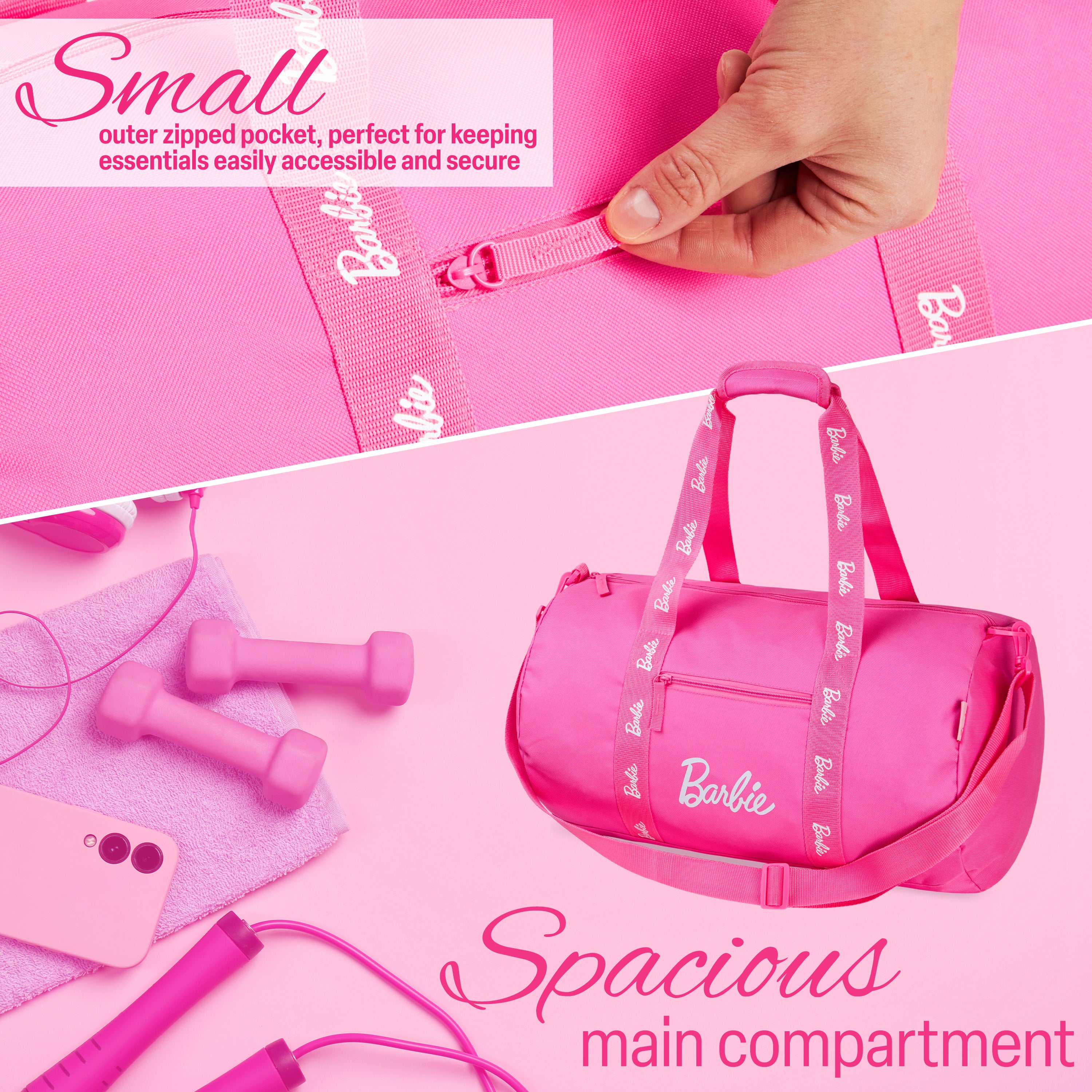 Barbie Duffel Bag, Spacious Weekend Bag with Zipped Pockets for Travel and Gym - Get Trend