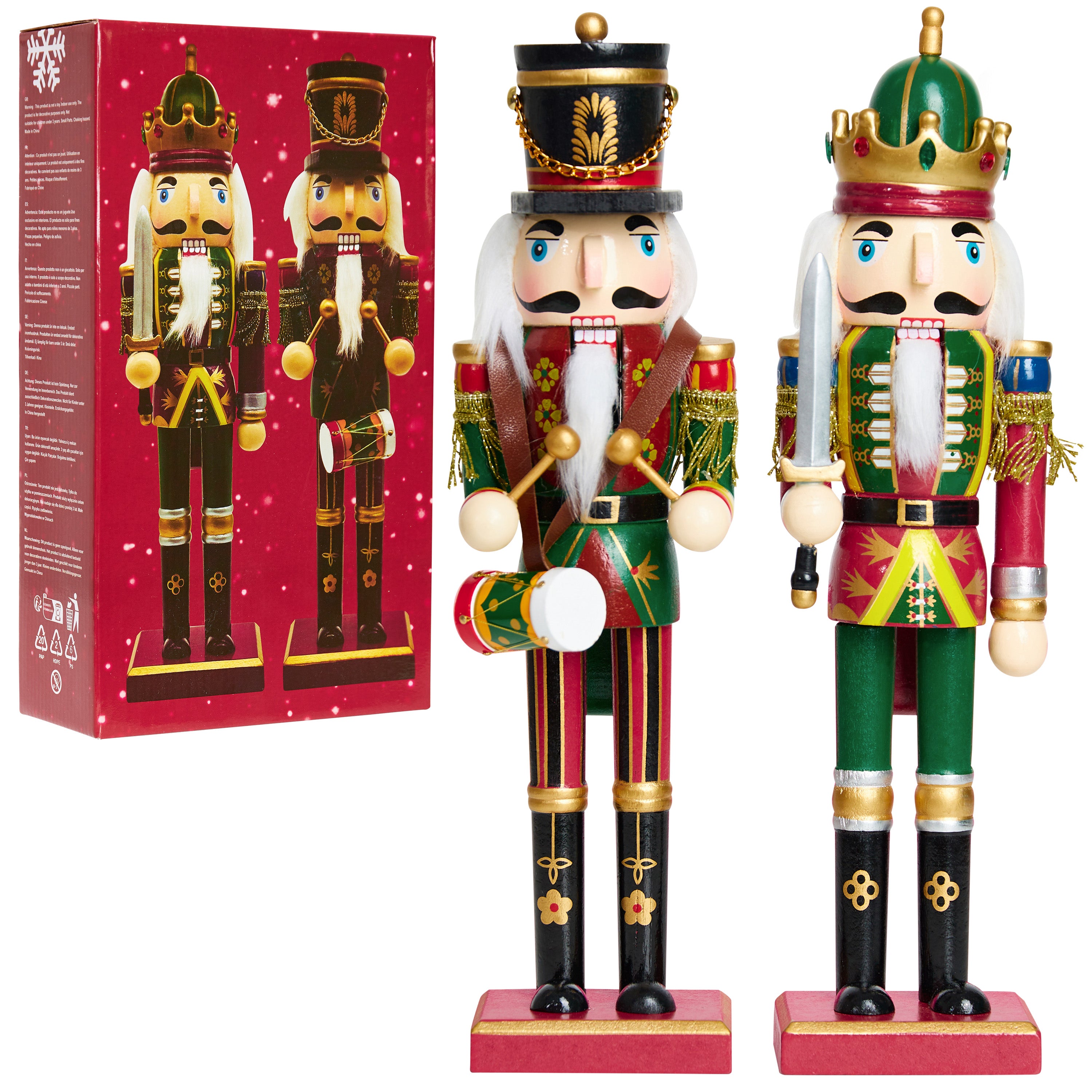 DECO EXPRESS Nutcracker Pack of 2 Wooden Nutcracker Soldier 30cm Festive Christmas Decoration Xmas Ornaments - Get Trend