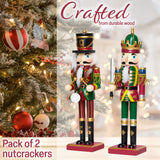 DECO EXPRESS Nutcracker Pack of 2 Wooden Nutcracker Soldier 30cm Festive Christmas Decoration Xmas Ornaments - Get Trend
