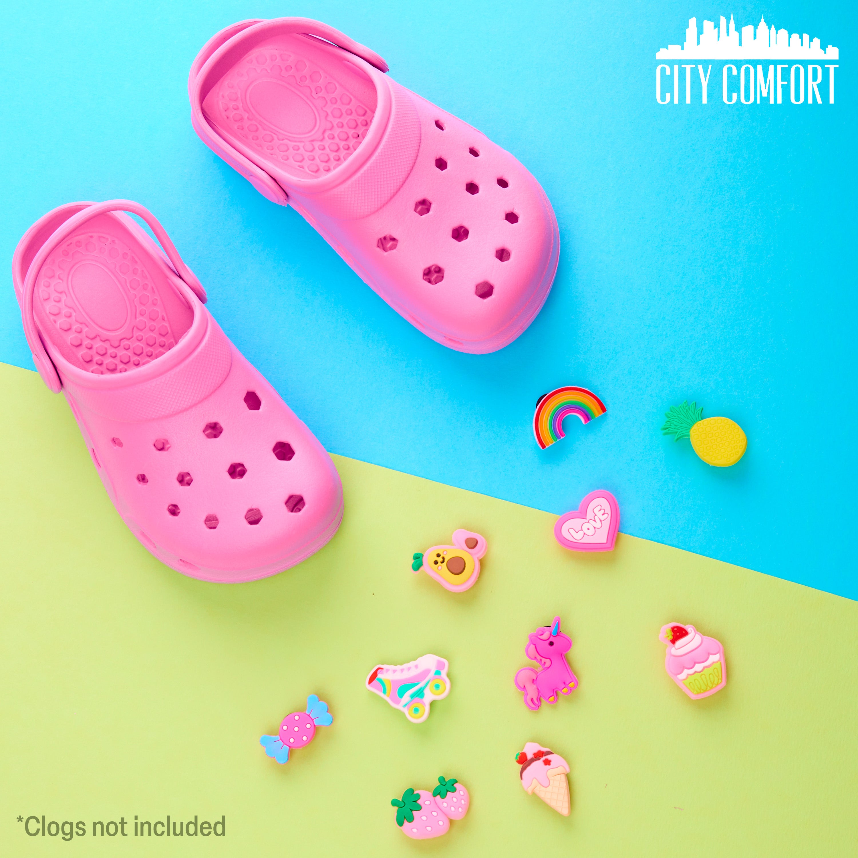 CityComfort Clog Charms, Cute Shoe Decoration Charms Pack of 10 - PINK/MULTI - Get Trend