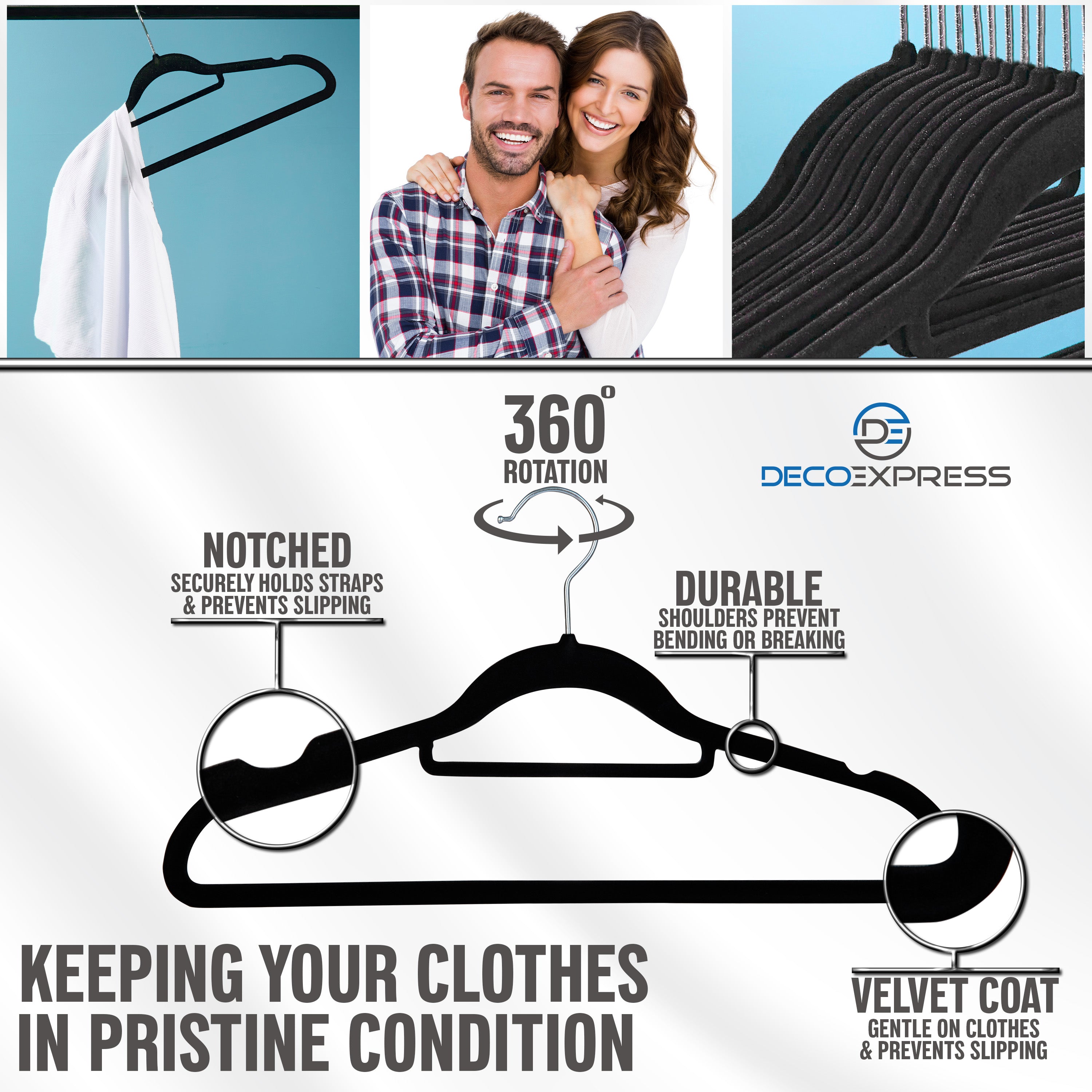 Deco Express Velvet Hangers, Space Saving Non Slip Coat Hangers for Clothes - 20 Pack - Get Trend