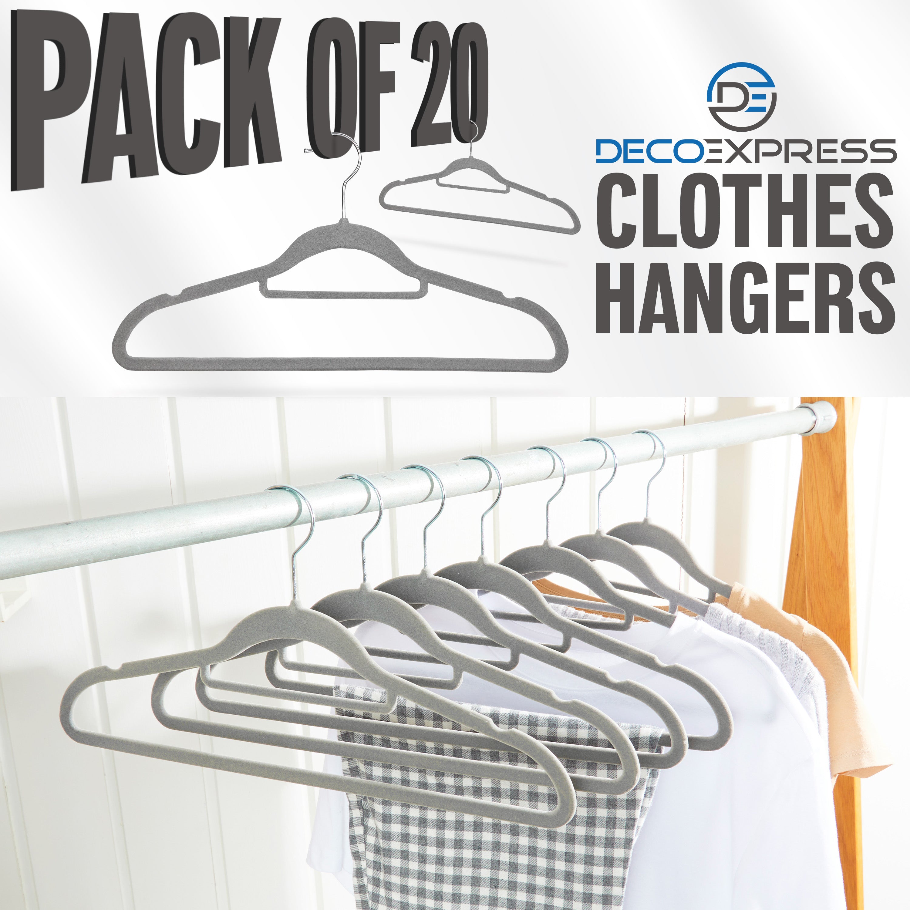 Deco Express Velvet Hangers, Space Saving Non Slip Coat Hangers for Clothes - 20 Pack - Get Trend