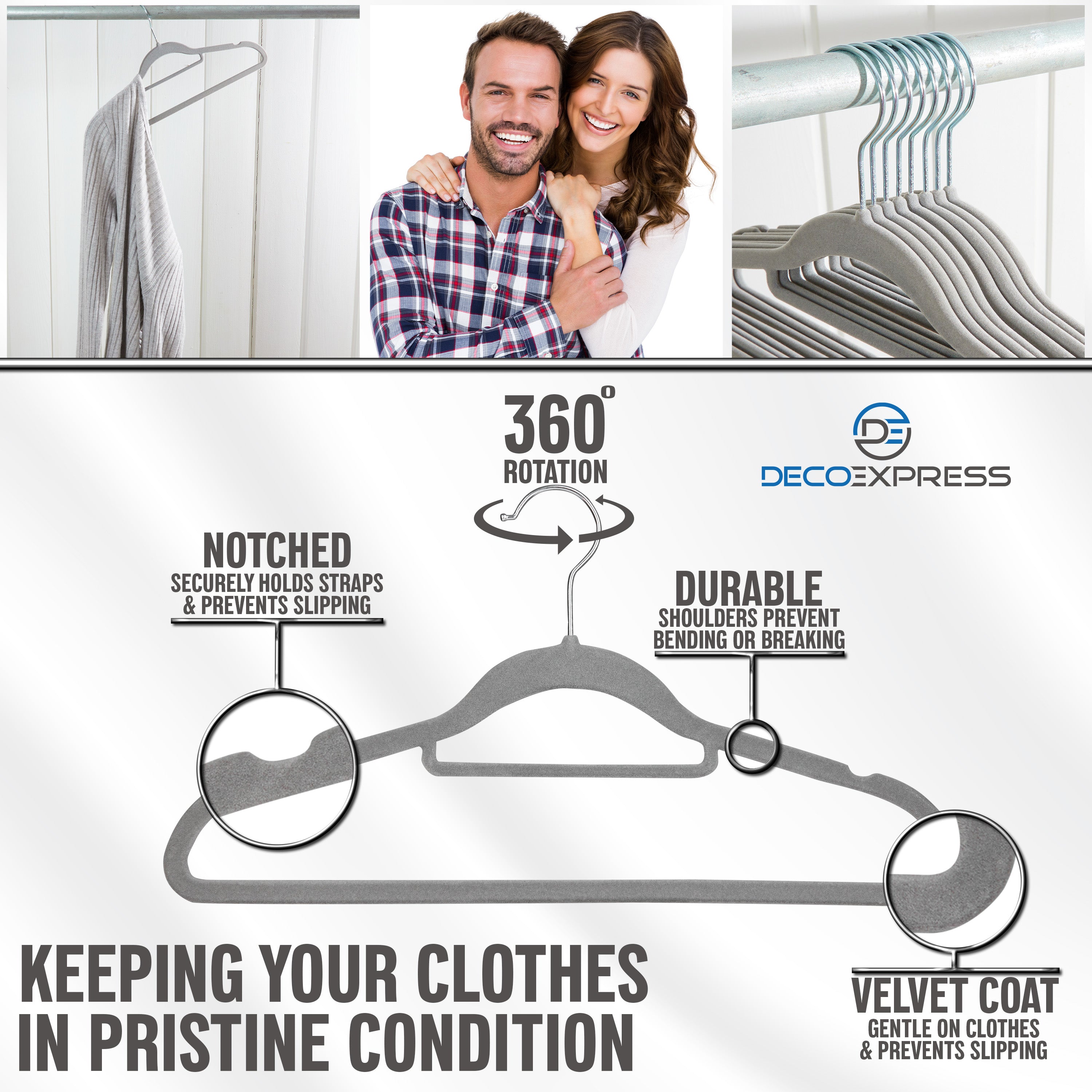 Deco Express Velvet Hangers, Space Saving Non Slip Coat Hangers for Clothes - 20 Pack - Get Trend
