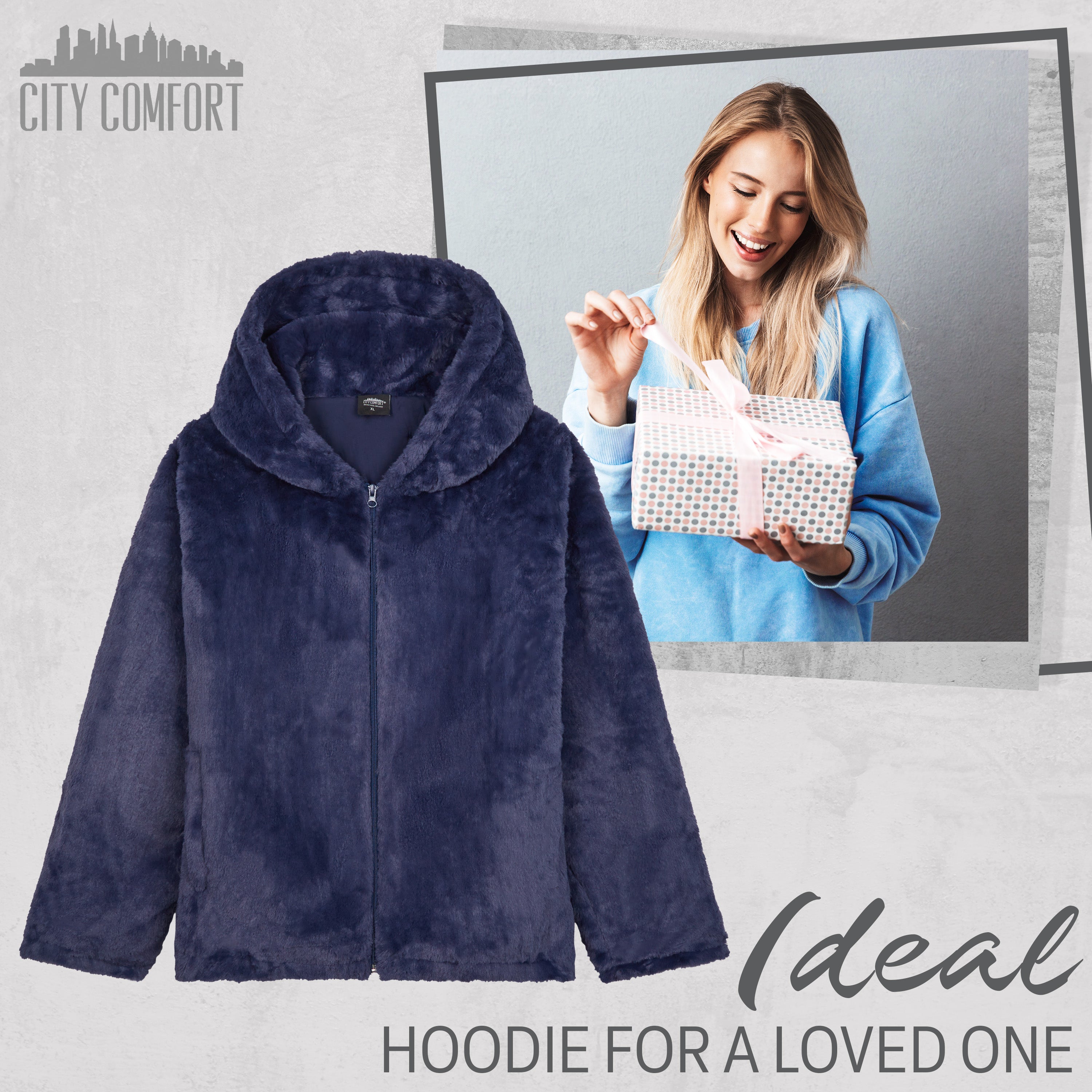 Womens Fluffy Coat with Hood, Cosy Stylish Faux Fur - Gifts for Her - Get Trend