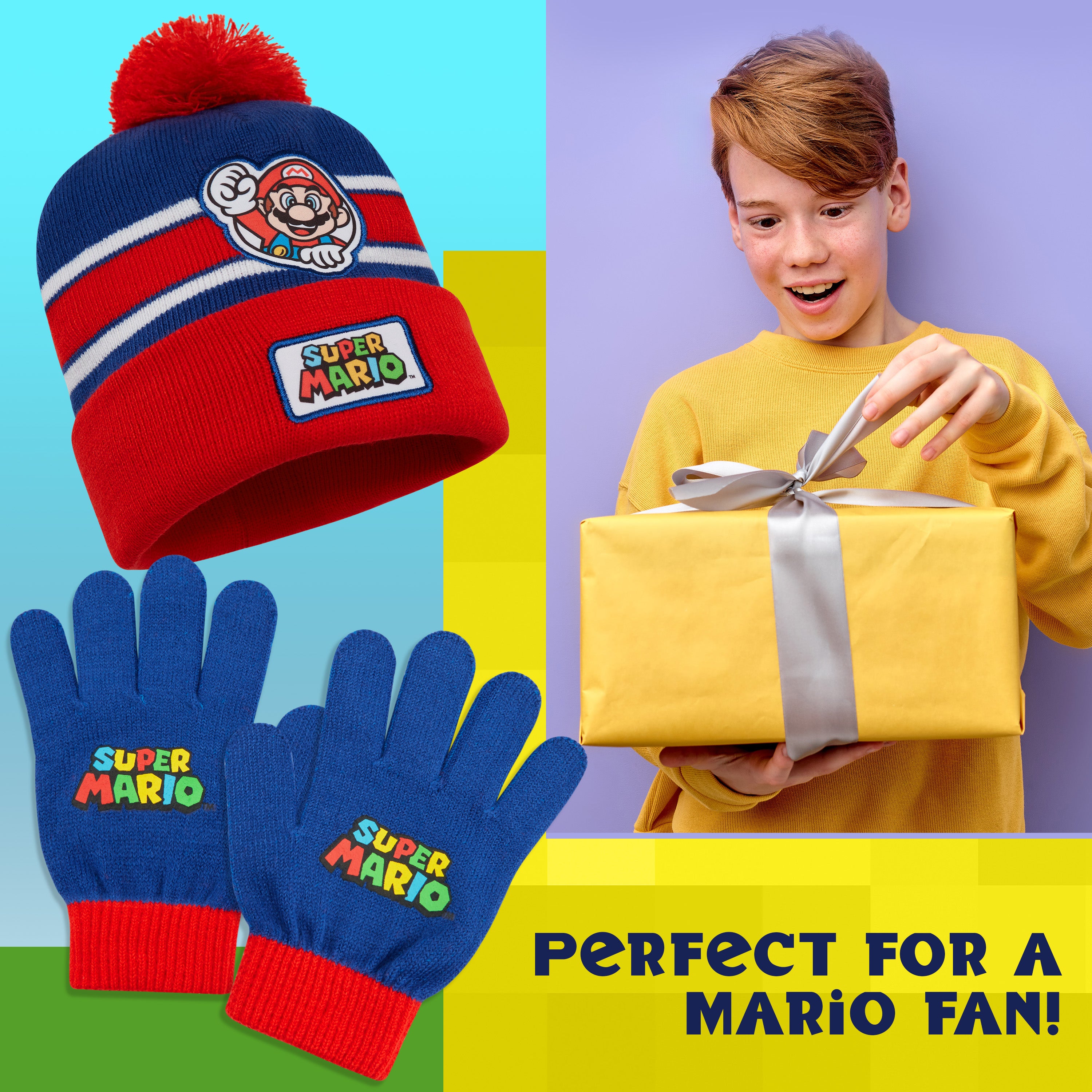 Super Mario Boys Winter Accessories Set, for School Travel - Boys Gifts - Get Trend