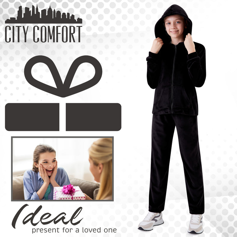 CityComfort Girls Tracksuit Set, 2 Piece Velour Hoodie and Tracksuit Bottoms Lounge Set - Get Trend