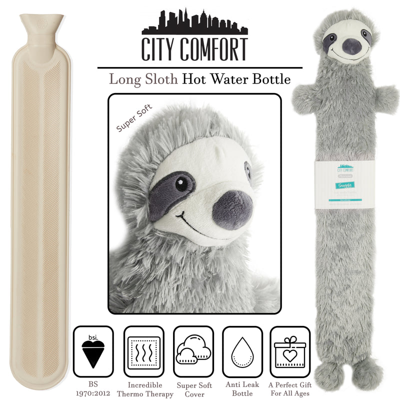 Hot Water Bottle with Animal Fleece Cover - Sloth Long - Get Trend