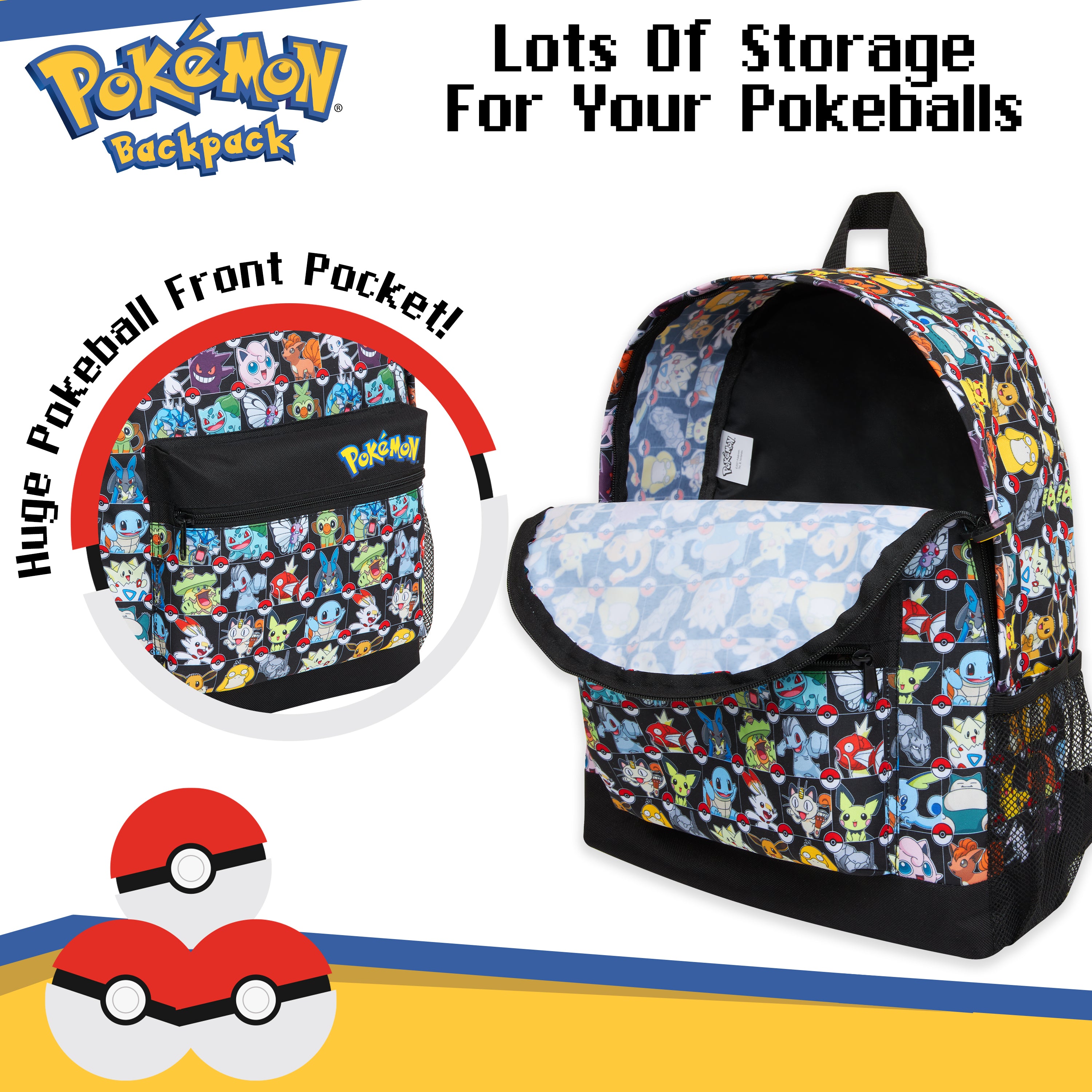 Pokemon Backpack for Kids Teenagers Pikachu Rucksack School Bag with Zipped Pockets - Get Trend
