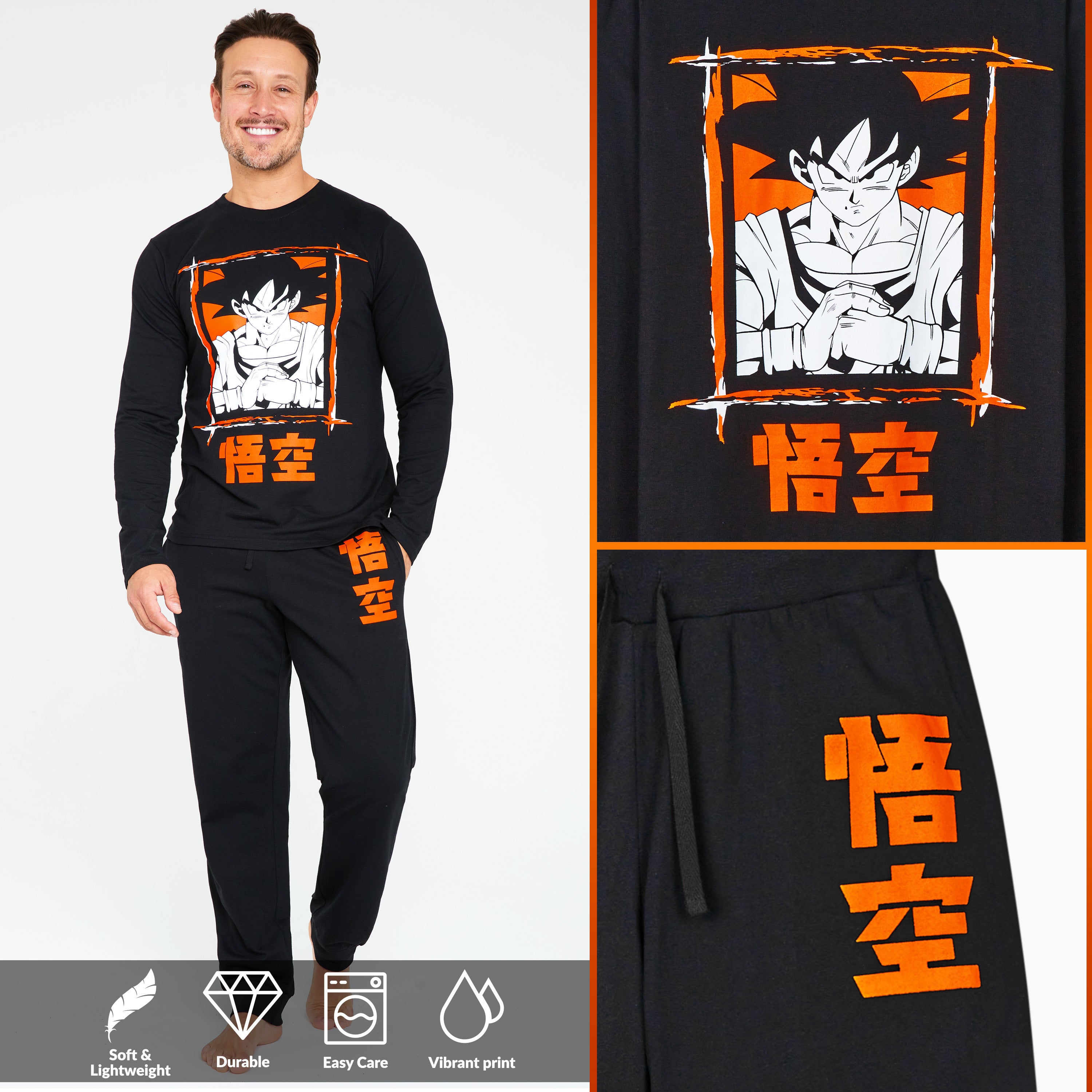 Dragon Ball Z Mens Long Pyjama Set, Soft Comfortable PJs Loungewear - Gifts for Men - Get Trend