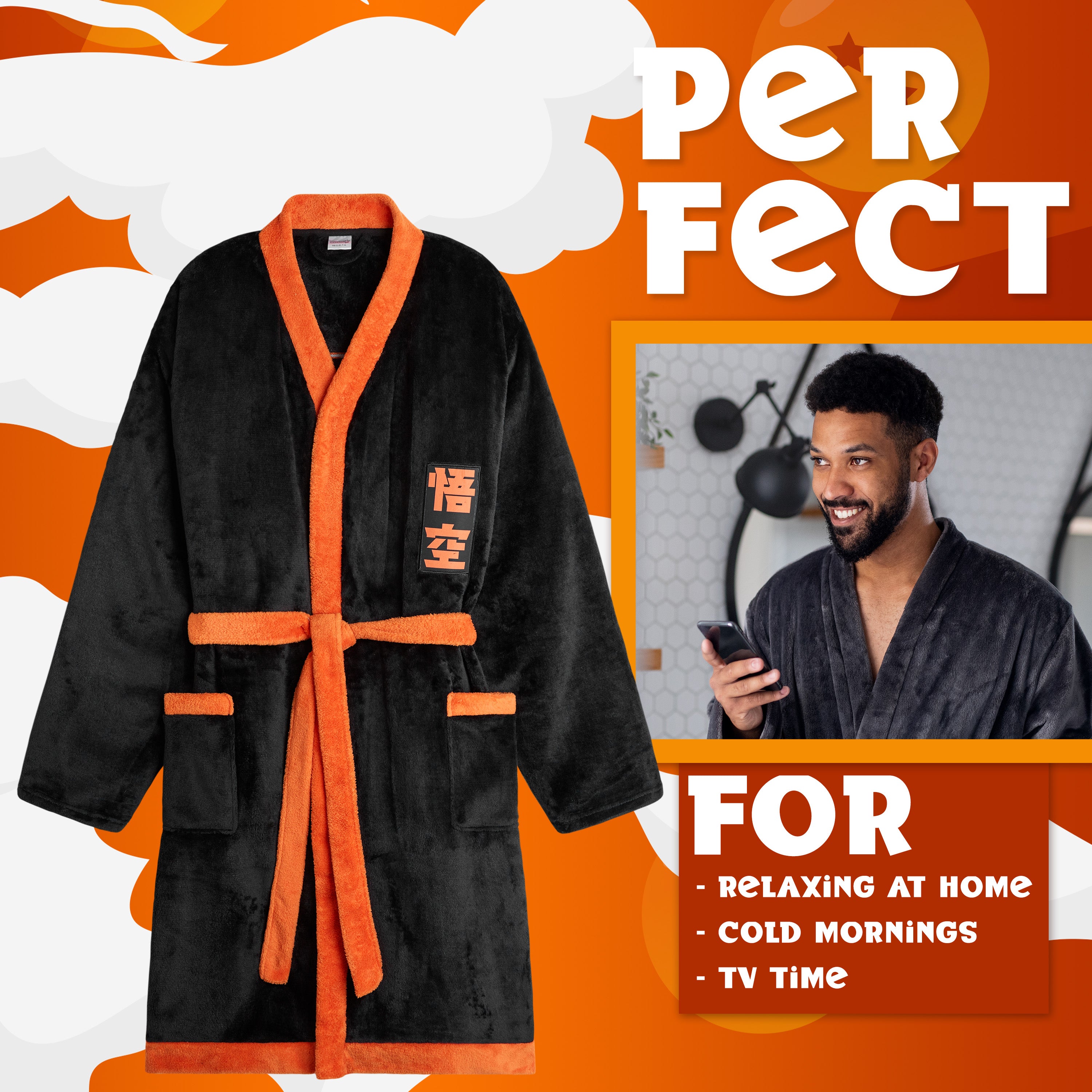 Dragon Ball Z Mens Fleece Dressing Gown Fluffy Bathrobe Loungewear Gifts for Him - Get Trend