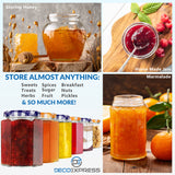 DECO EXPRESS Preserving Glass Jam Jars with Airtight Screw Lids - Orange/Purple, 6 Pack, 250 ml - Get Trend