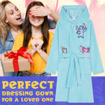 Disney Stitch Girls Teenagers Fleece Dressing Gown with Hood & Pockets, Cosy Robe Fluffy Loungewear Nightwear - Stitch Gifts - Get Trend