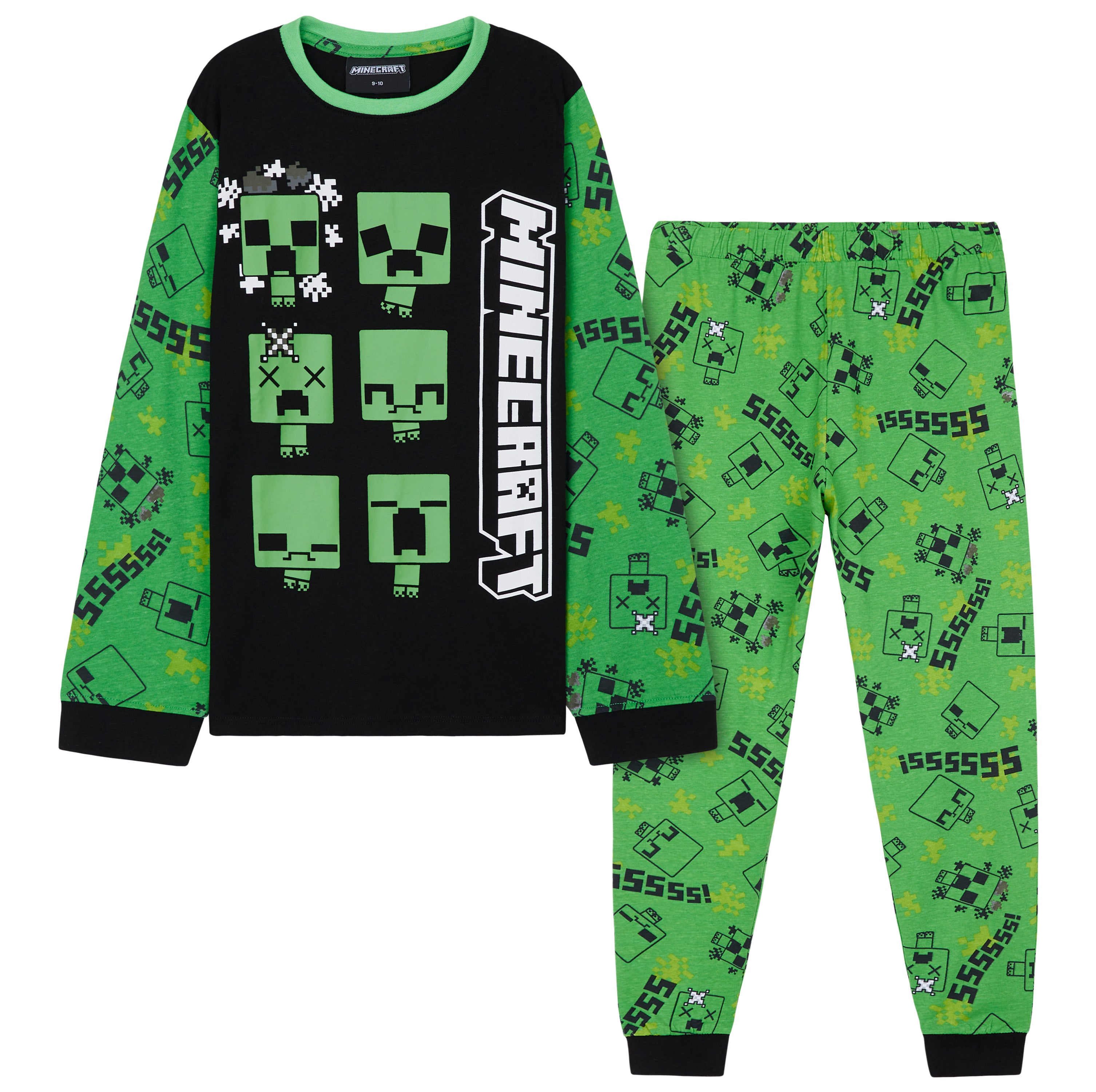 Minecraft Boys Long Pyjamas Set, Comfy Cotton PJs Creeper Loungewear - Gamer Gifts for Boys - Get Trend