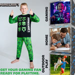 Minecraft Boys Long Pyjamas Set, Comfy Cotton PJs Creeper Loungewear - Gamer Gifts for Boys - Get Trend