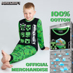 Minecraft Boys Long Pyjamas Set, Comfy Cotton PJs Creeper Loungewear - Gamer Gifts for Boys - Get Trend