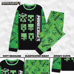 Minecraft Boys Long Pyjamas Set, Comfy Cotton PJs Creeper Loungewear - Gamer Gifts for Boys - Get Trend