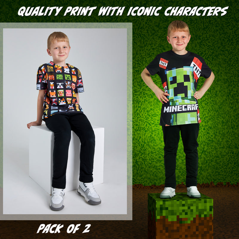Minecraft Boys Crew Neck T-Shirts, Soft Breathable Material Pack of 2 Boys Gifts - Get Trend