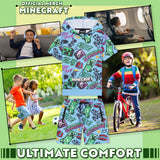 Minecraft Hoodie Shorts Tracksuit Set Boys 2 Pcs Creeper Teenagers Gamer Summer Short Sleeved Hooded Sweatshirt Zipped Pockets Sports Casual Activewear - Get Trend