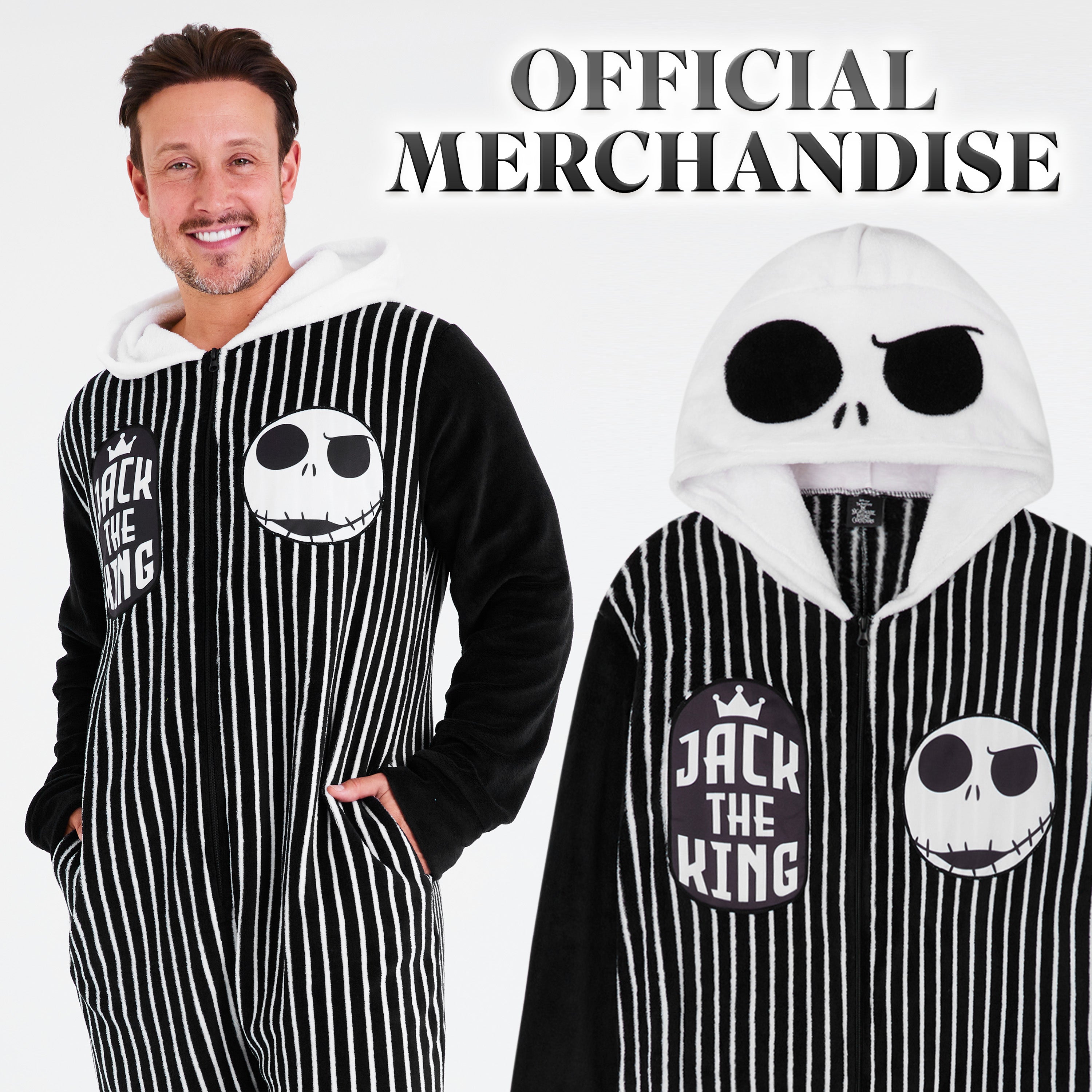Disney The Nightmare Before Christmas Mens Fleece Onesie with Hood, Cosy Loungewear - Gifts for Him - Get Trend