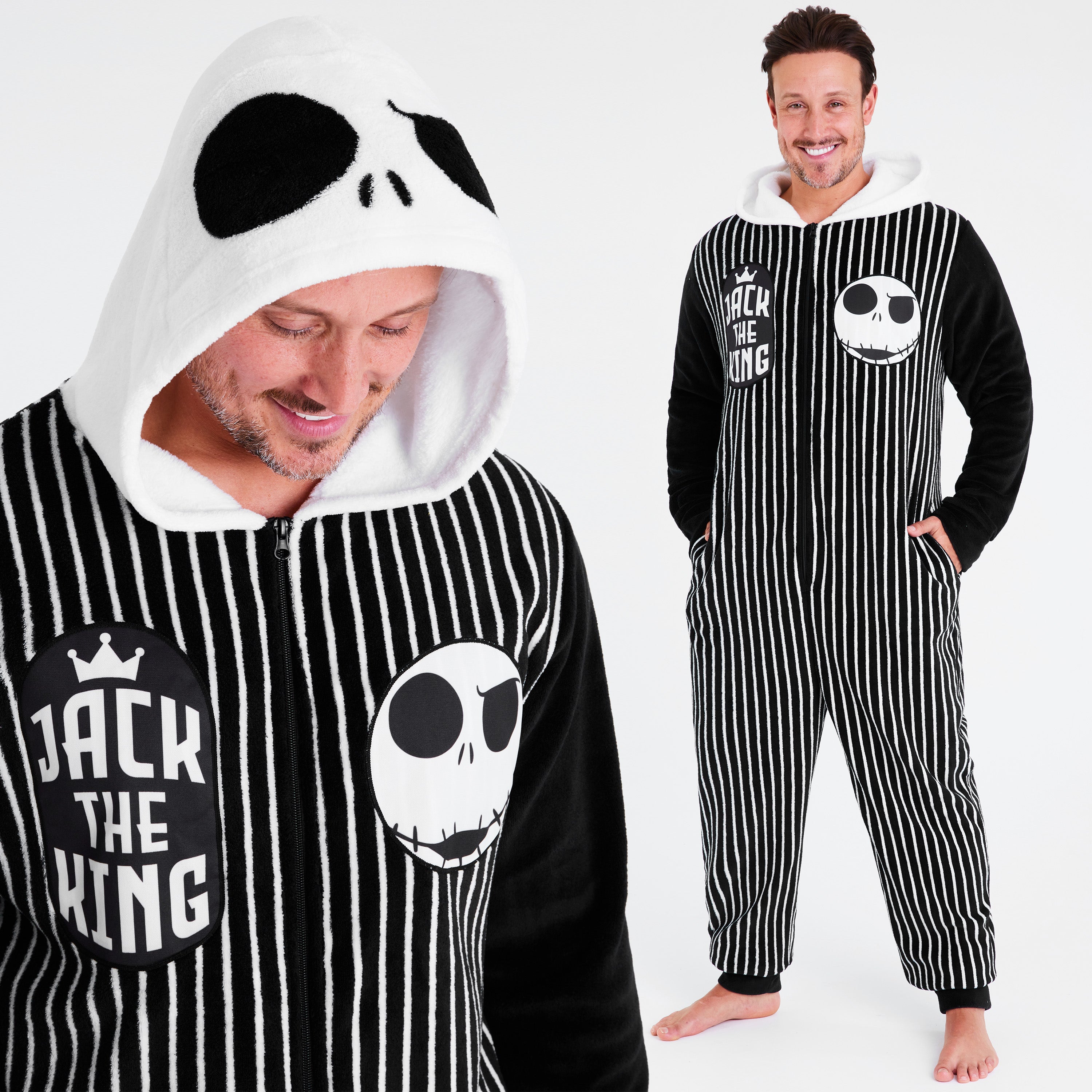 Disney The Nightmare Before Christmas Mens Fleece Onesie with Hood, Cosy Loungewear - Gifts for Him - Get Trend