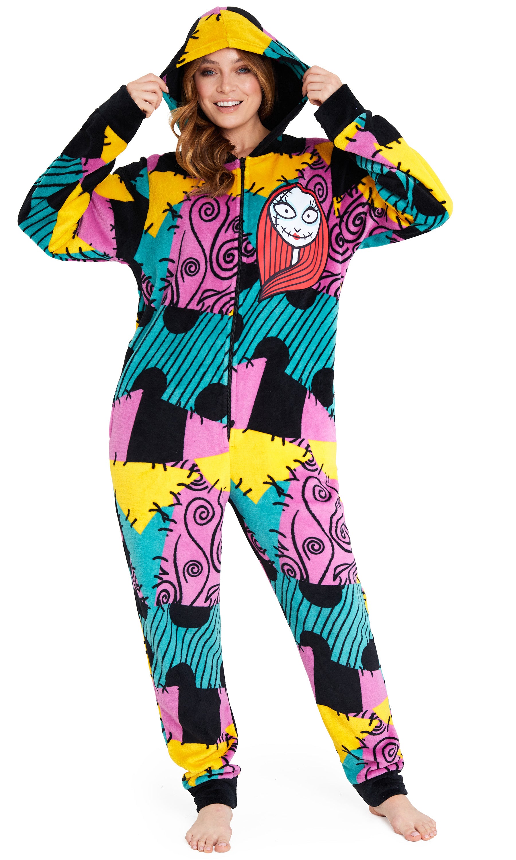 Disney The Nightmare Before Christmas Womens Fleece Onesie with Hood, Cosy Loungewear - Gifts for Her - Get Trend