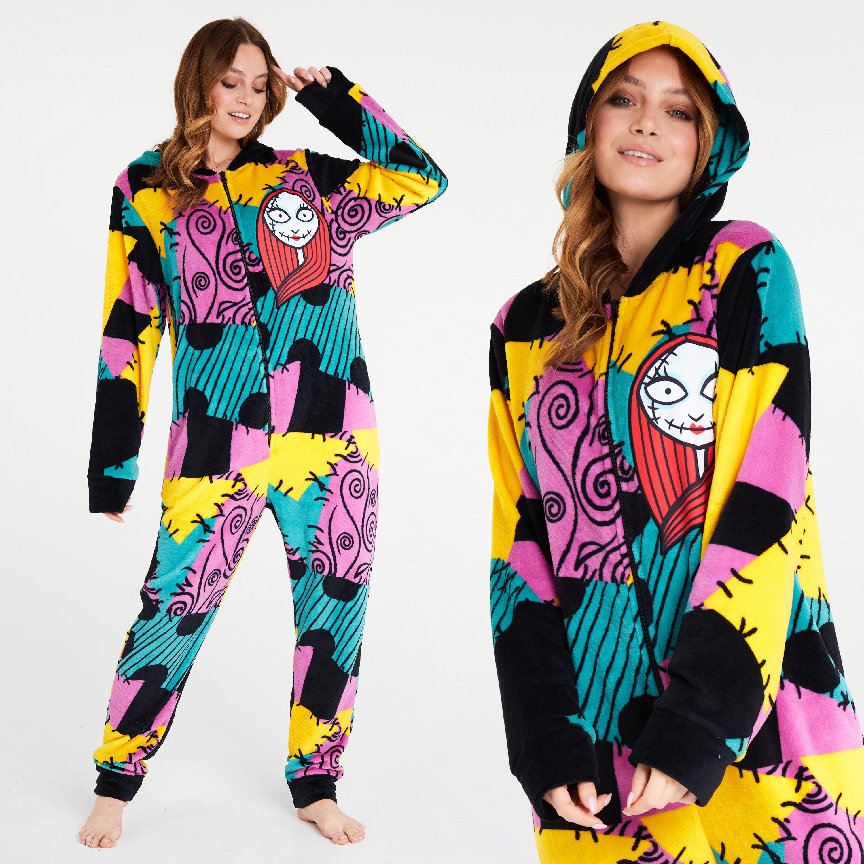 Disney The Nightmare Before Christmas Womens Fleece Onesie with Hood, Cosy Loungewear - Gifts for Her - Get Trend