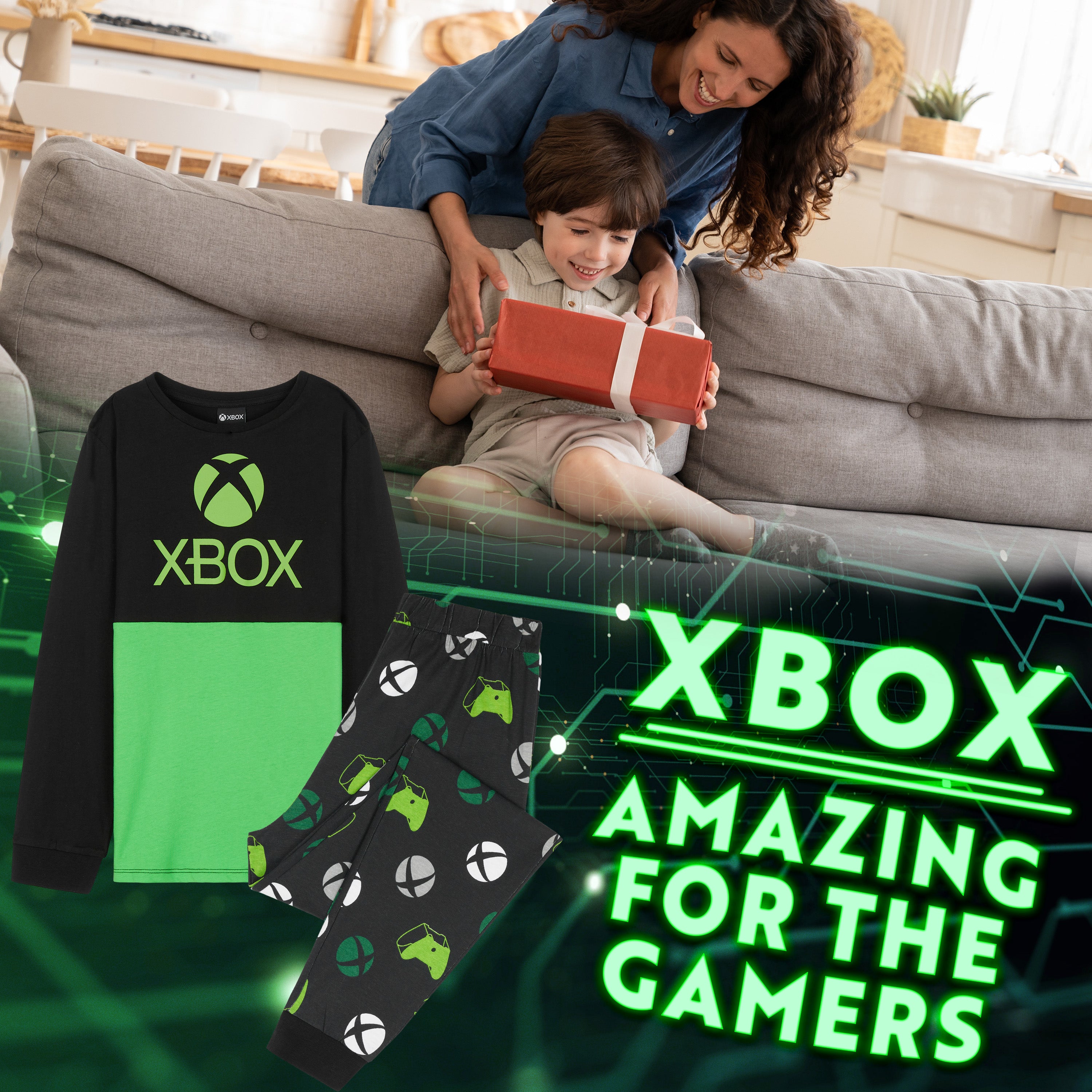 Xbox Boys Long Pyjama Set, 2 Piece Soft Comfortable Cotton PJs Loungewear - Get Trend